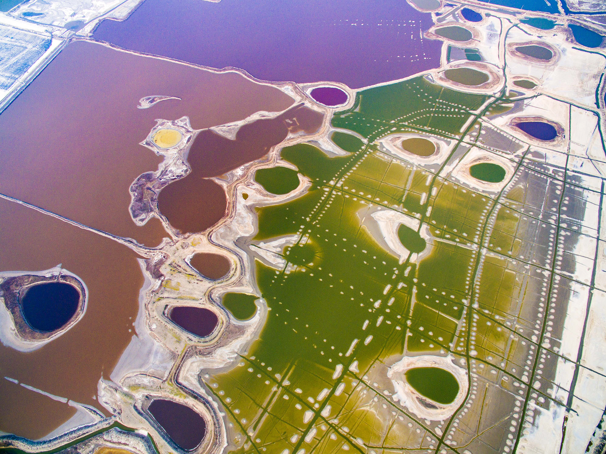 An aerial view of a world-renowned inland salt lake known as the  Dead Sea of China  in Yuncheng, Shanxi Province, on March 20, 2017.
