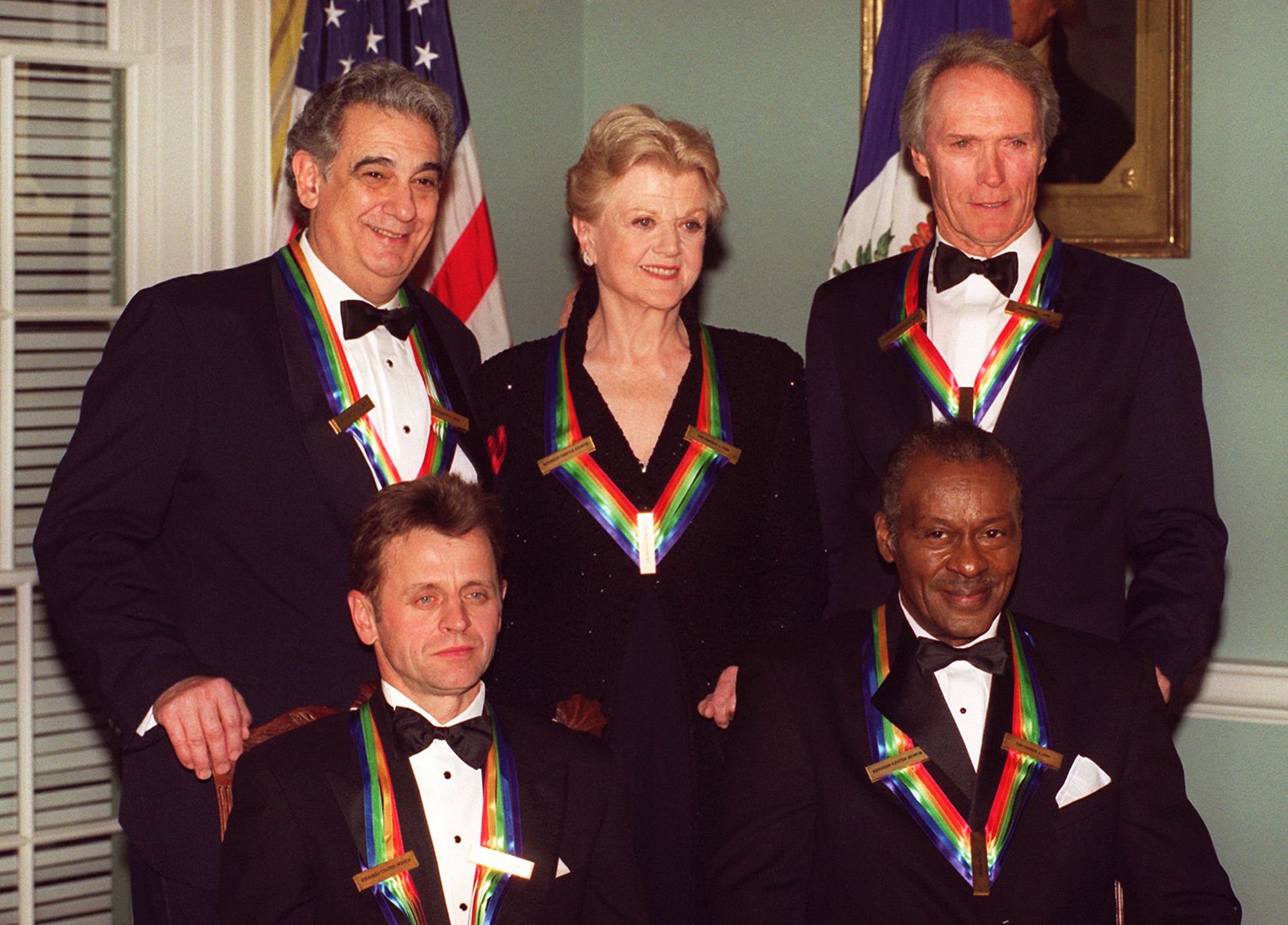 Kennedy Center Honorees Chuck Berry, along with Placido Domingo, Angela Lansbury, Clint Eastwood, and Mikhail Baryshnikov in Washington, D.C., on Dec. 2, 2000.