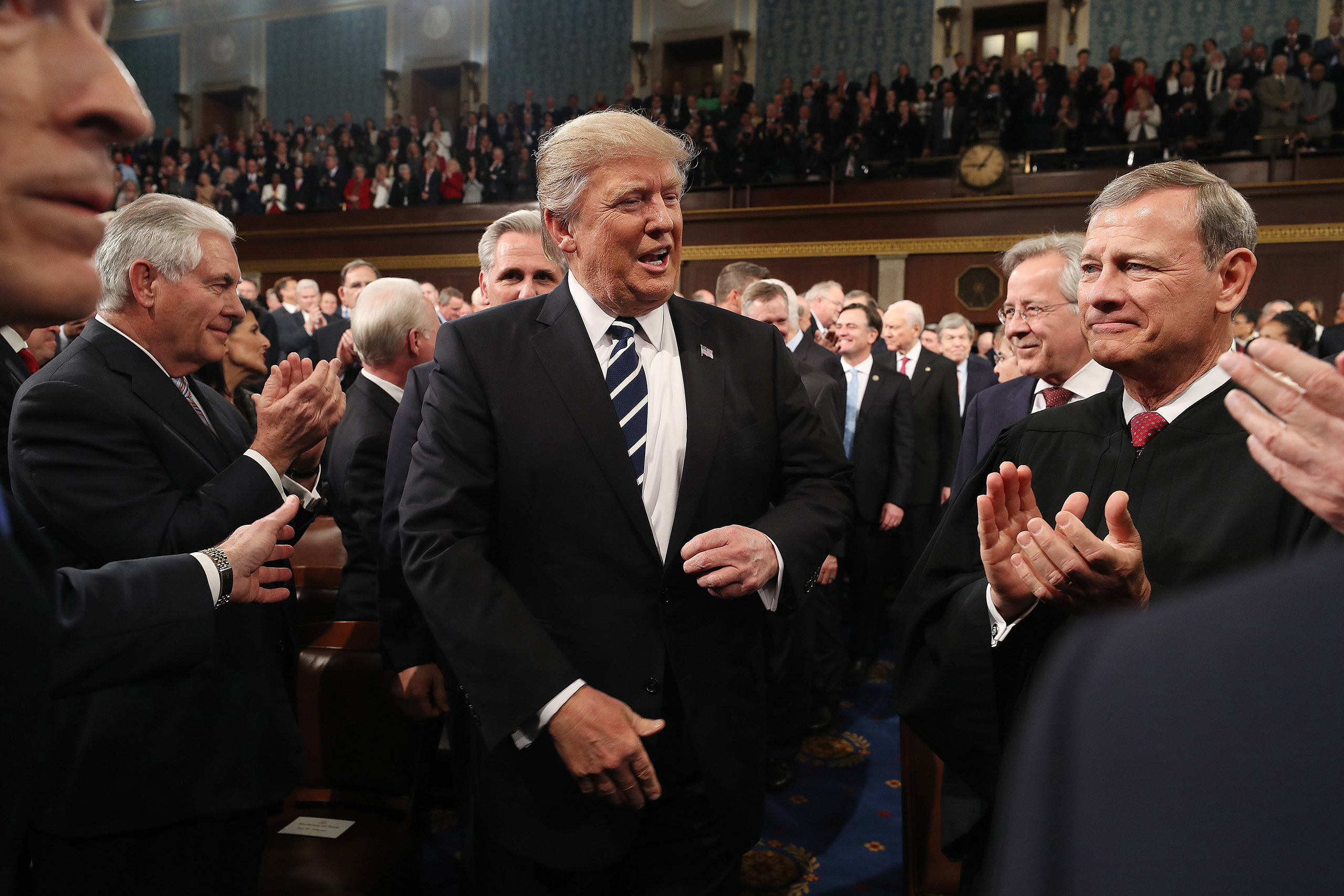 Trump arrives in the House of Representatives Feb. 28 to deliver his speech to a joint session of Congress. (Jim Lo Scalzo—Redux)