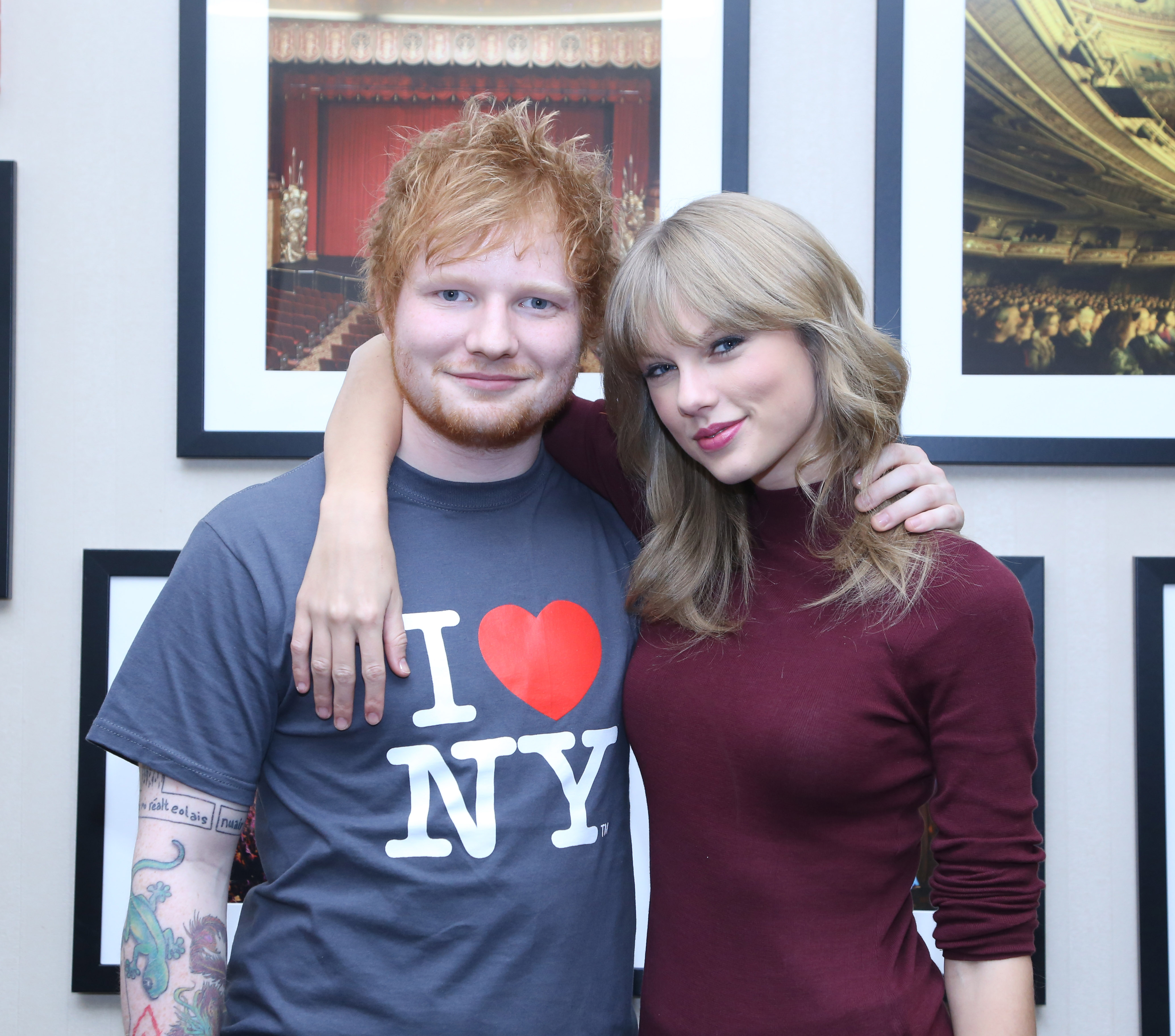 Ed Sheeran poses with Taylor Swift backstage before his sold-out show at Madison Square Garden Arena on November 1, 2013 in New York City. (Anna Webber&mdash;Getty Images)