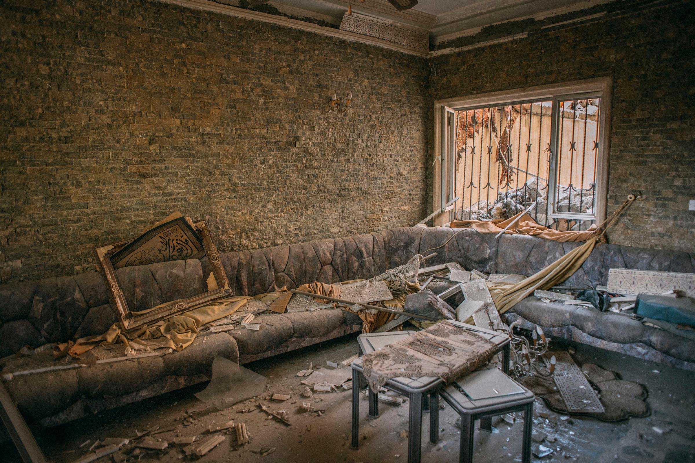 A room inside the home of Median Hikmat al-Galou that was ravaged during a February battle between Iraqi forces and ISIS in southwest Mosul.