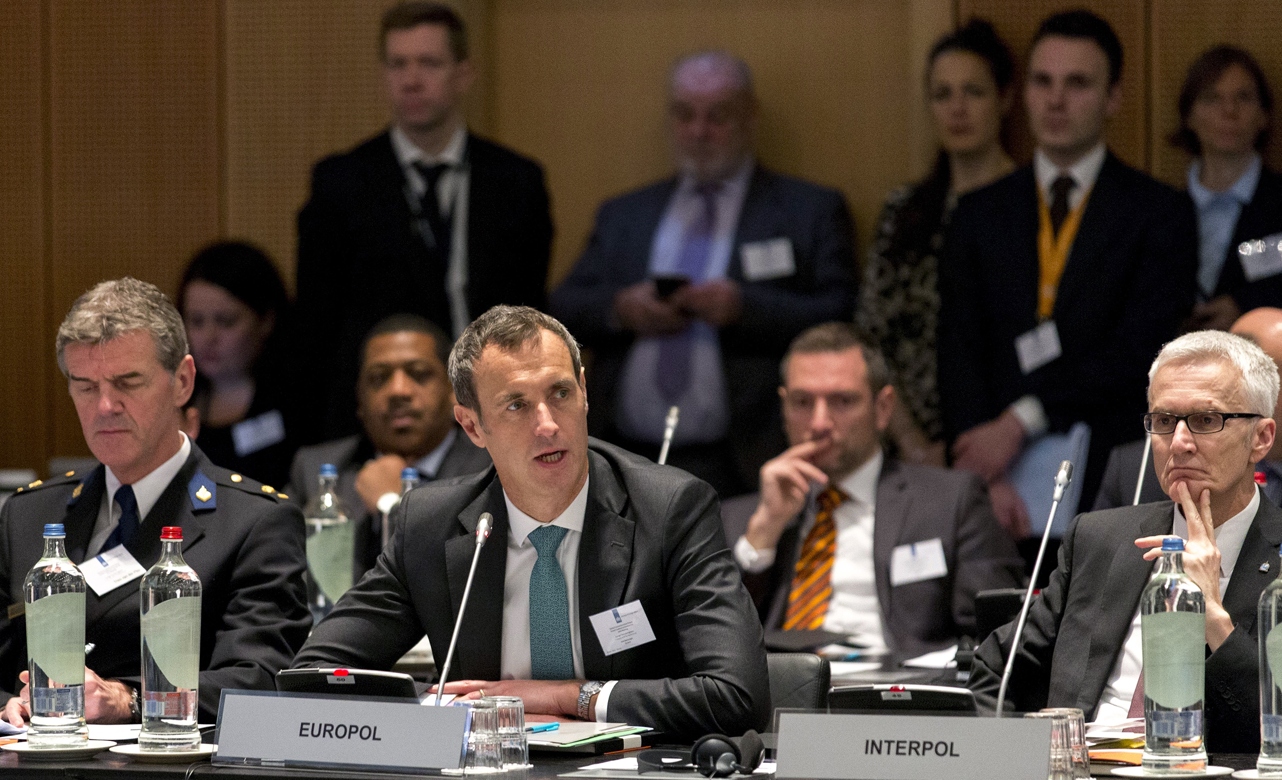Europol Director Rob Wainwright speaks during the large international consultations with representatives of the Global Counterterrorism Forum and the anti-ISIS coalition in the fight against terror at the Europol headquarters in The Hague on Jan. 11, 2016. (Jerry Lampen—AFP/Getty Images)