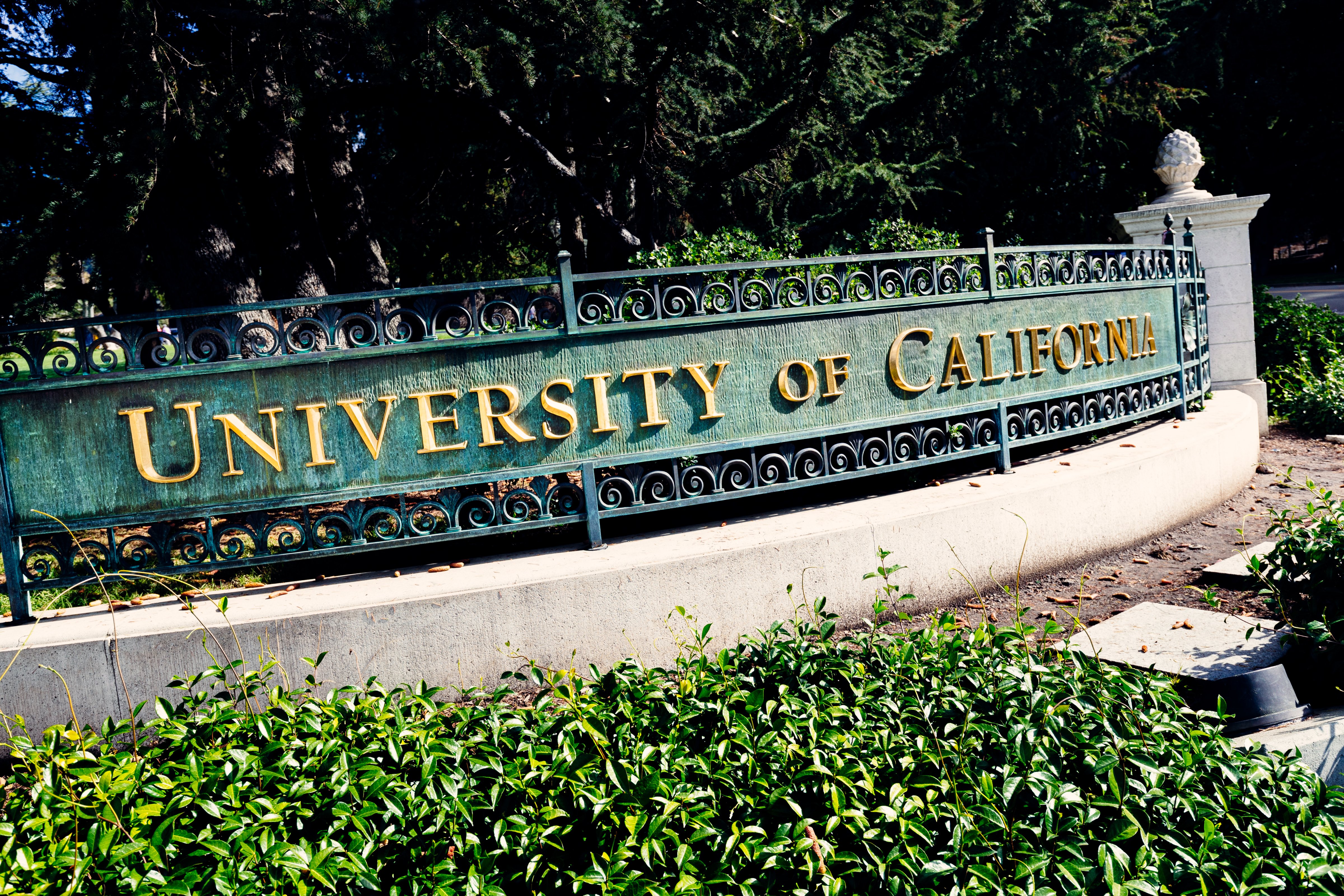 University of California entrance sign on the corner of Oxford Street and Center Street at Berkeley, California. (lucentius—Getty Images)