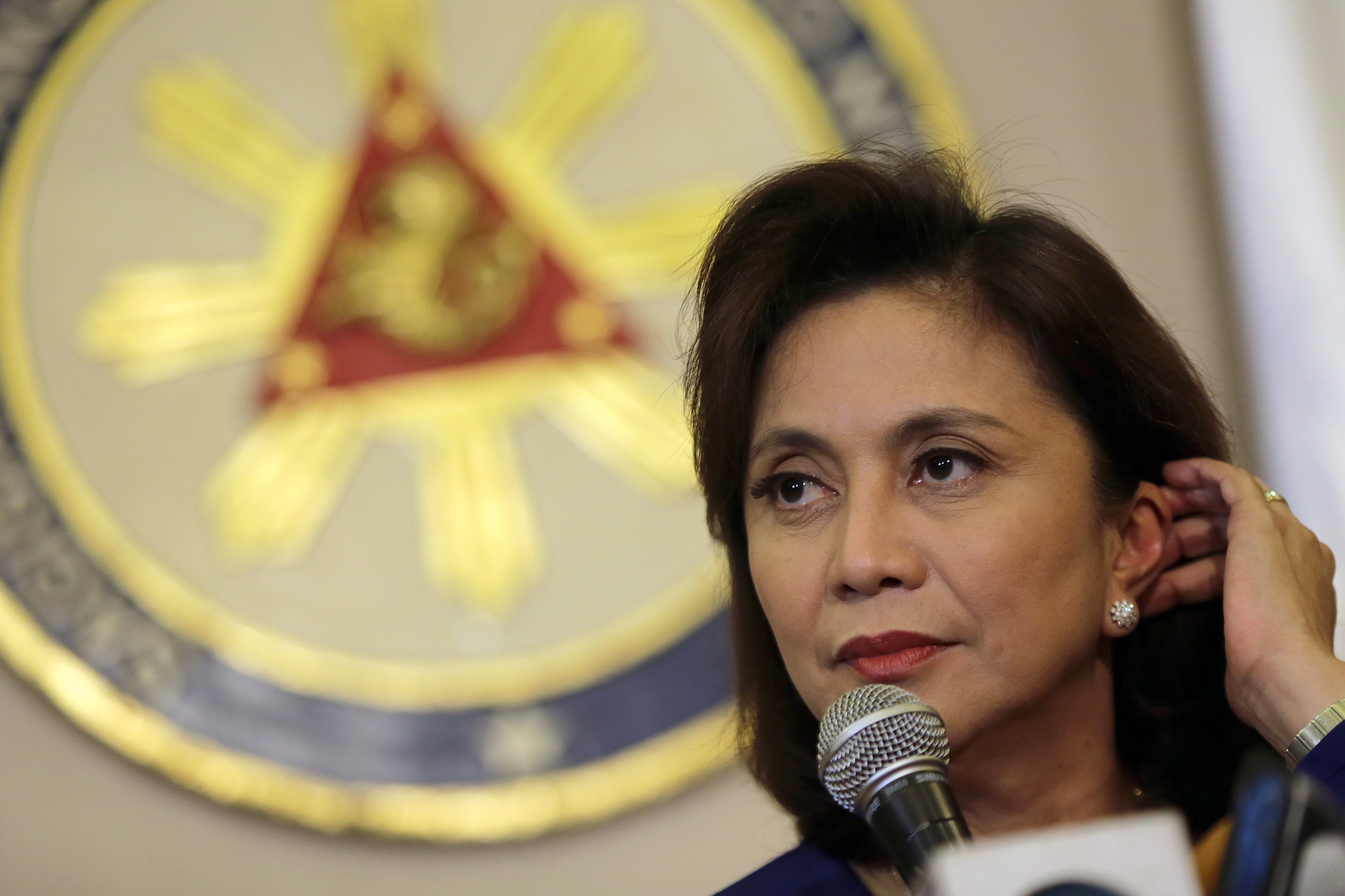 Philippine Vice President Leni Robredo speaks during a press conference in Quezon City, the Philippines, on Dec. 5, 2016 (Xinhua News Agency/Getty Images)