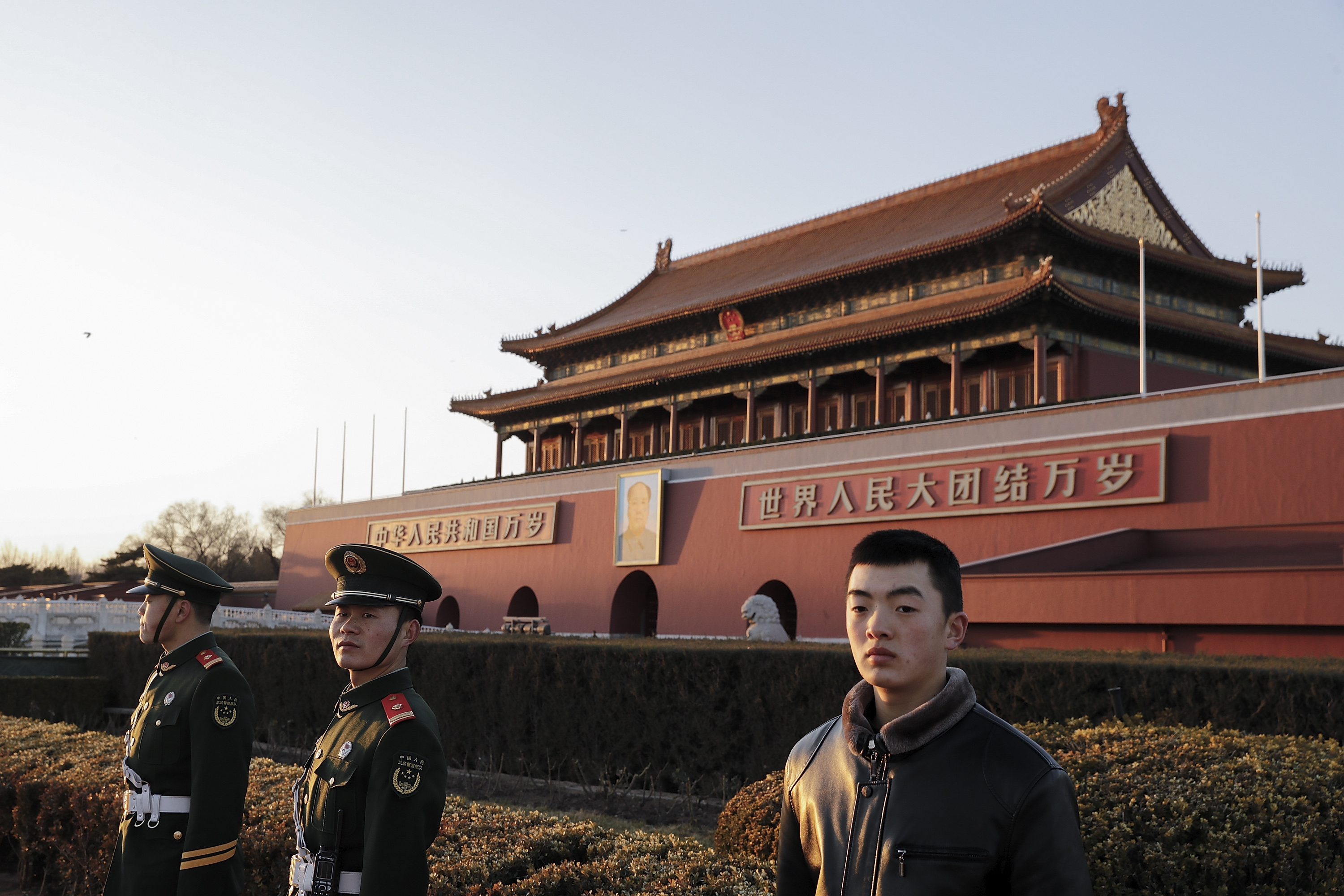 Armed policemen patrol for "two sessions" at Tiananmen Square on March 1, 2017, in Beijing (Lintao Zhang—Getty Images)