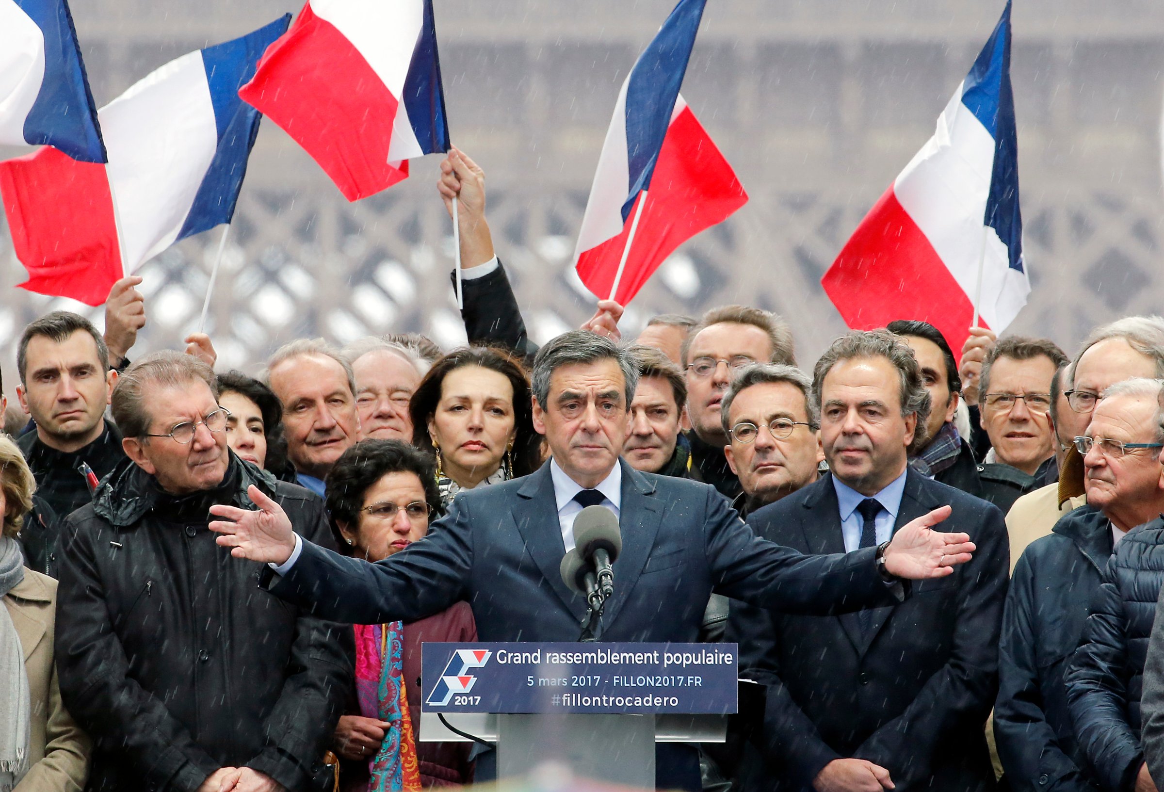 Former French Prime Minister And Candidate For French Presidential Elections Francois Fillon Holds A Rally Campaign In Paris