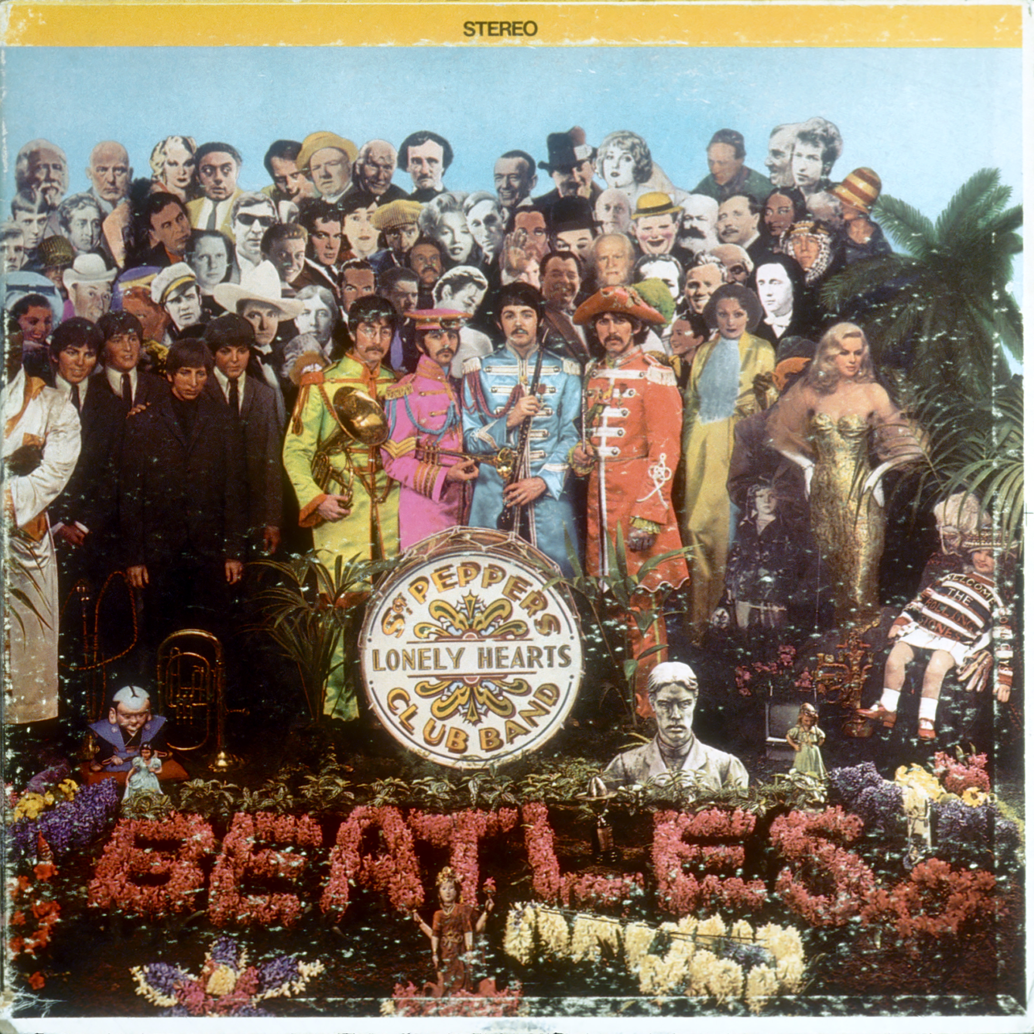 Album cover designed by art director Robert Fraser for The Beatles album <i>Sgt. Pepper's Lonely Hearts Club Band</i> which was released on June 1, 1967. (Michael Ochs Archives—Getty Images)