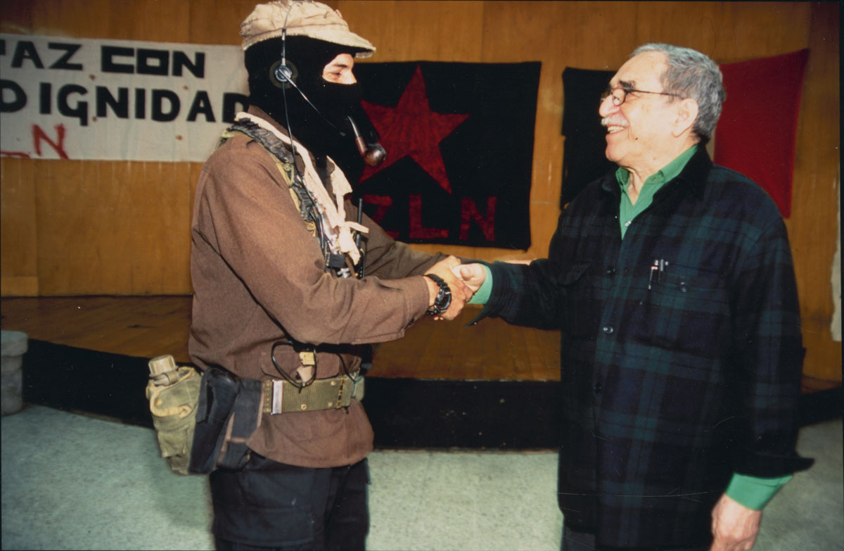 Meeting with Subcommandante Marcos, leader and spokesperson for the Zapatista Army of National Liberation, for an interview for Mexican magazine Cambio in 2001.