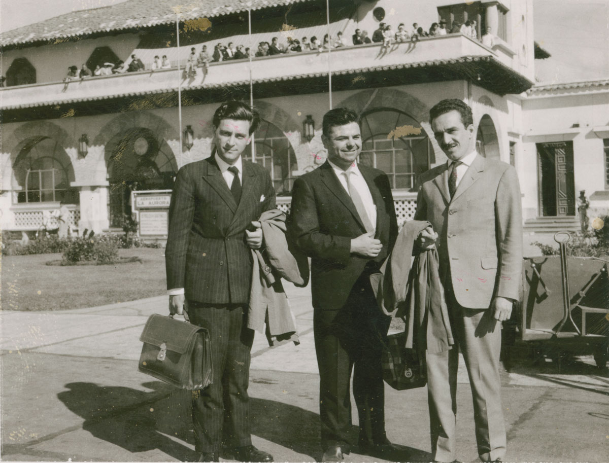 With Jorge Masetti (left), an Argentinian guerrilla and journalist, and founder and director of news agency Prensa Latina, of which García Márquez was a member; photographer and date unknown.