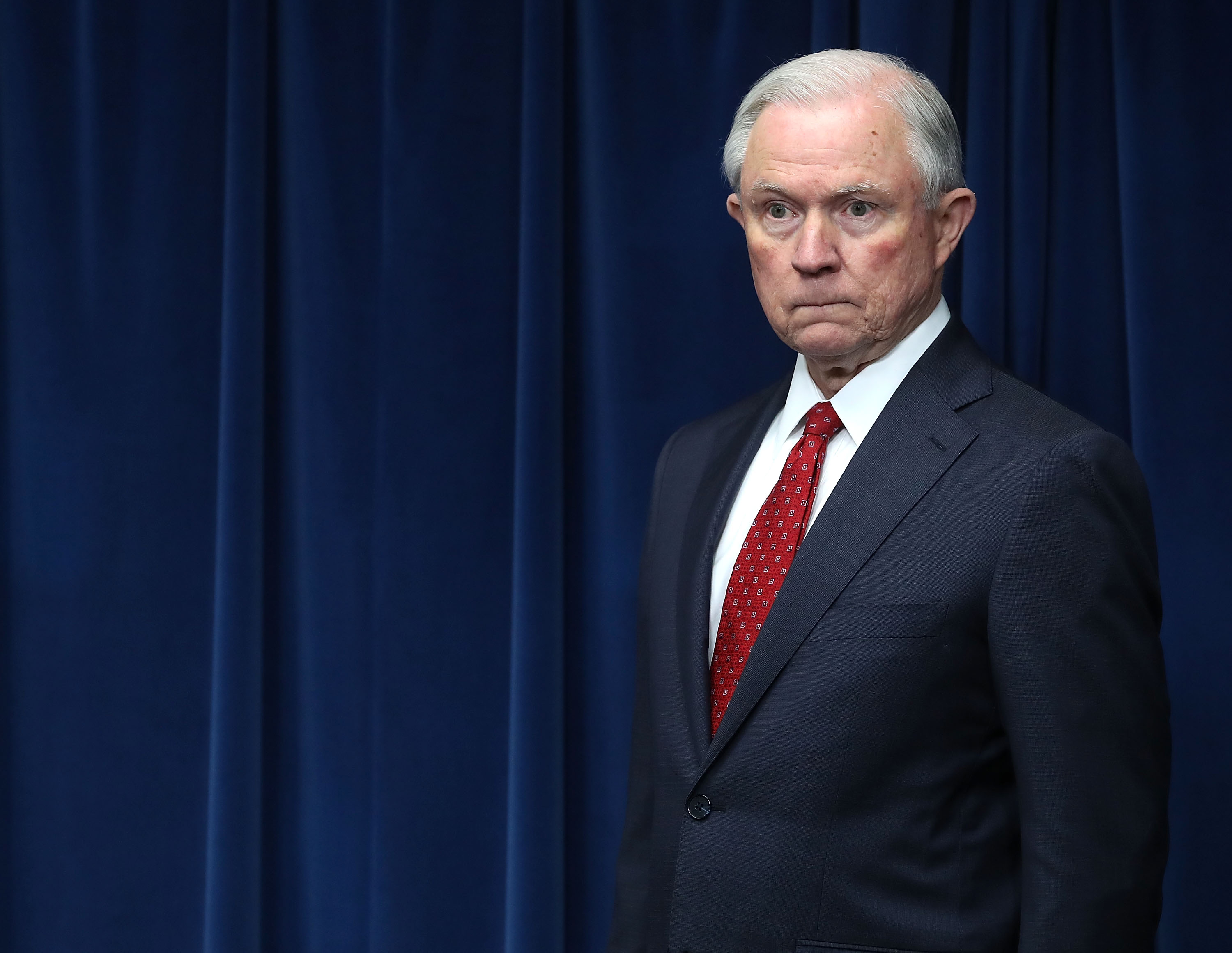 Jeff Sessions during a news conference at the U.S. Customs and Borders Protection headquarters, on March 6, 2017 in Washington, DC. (Mark Wilson—Getty Images)