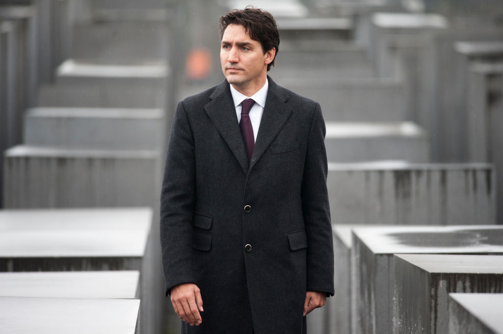 Canadian Prime Minister Justin Trudeau walks through the Memorial to the Murdered Jews of Europe, also called the Holocaust Memorial on February 17, 2017 in Berlin, Germany. (Steffi Loos—Getty Images)
