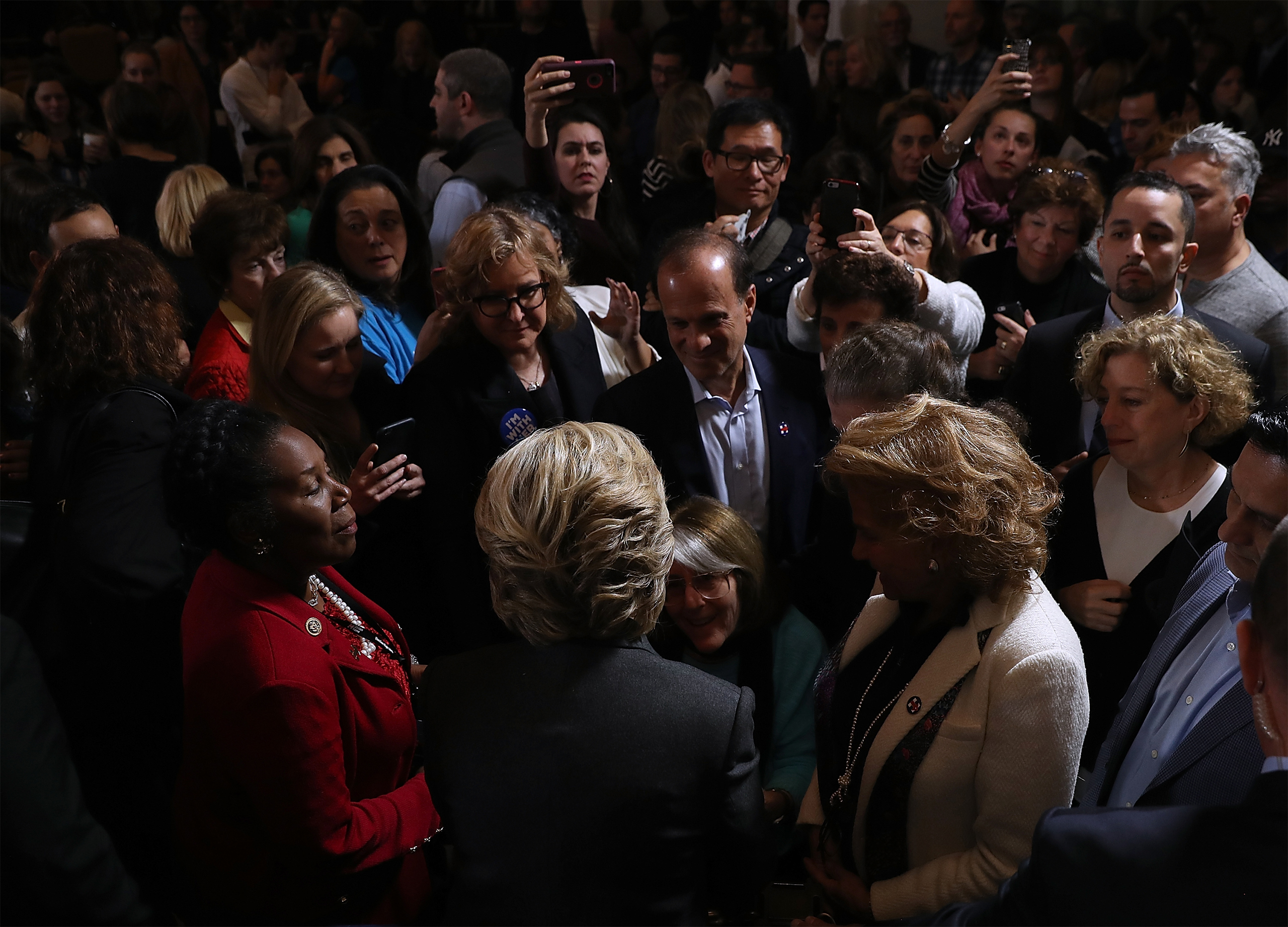 Former Secretary of State Hillary Clinton greets supporters and members of her staff during a news conference at the New Yorker Hotel on November 9, 2016 in New York City. Hillary Clinton conceded the U.S. Presidency to Republican challenger Donald Trump. (Justin Sullivan—Getty Images)