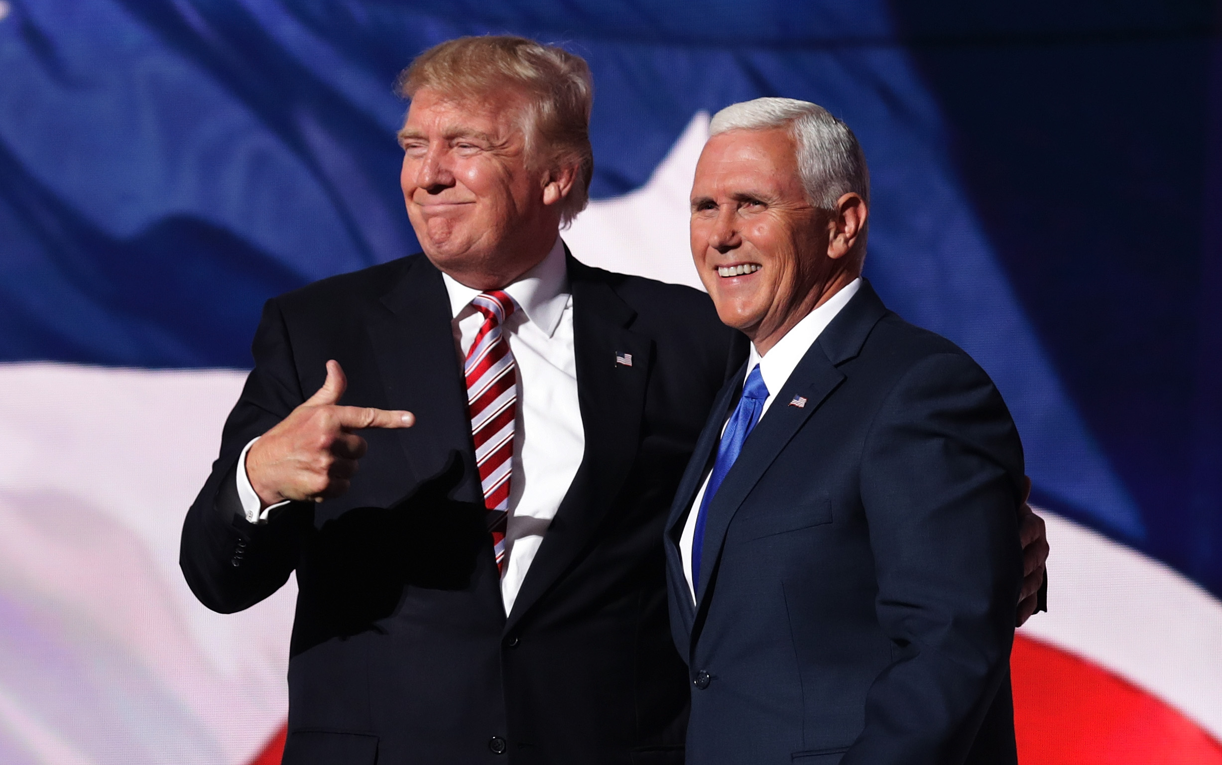 Then-GOP presidential candidate Donald Trump stands with Mike Pence at the Republican National Convention in Cleveland, Ohio. (Chip Somodevilla—Getty Images)