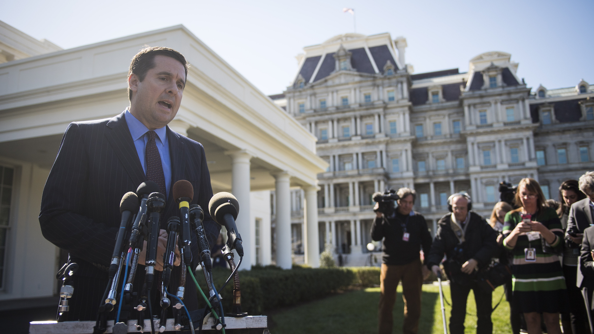 House Intelligence Committee Chairman Rep. Devin Nunes, R-Calif., speaks with reporters outside the White House following a meeting with President Donald Trump in Washington, DC on Wednesday, March. 22, 2017. (The Washington Post&mdash;The Washington Post/Getty Images)