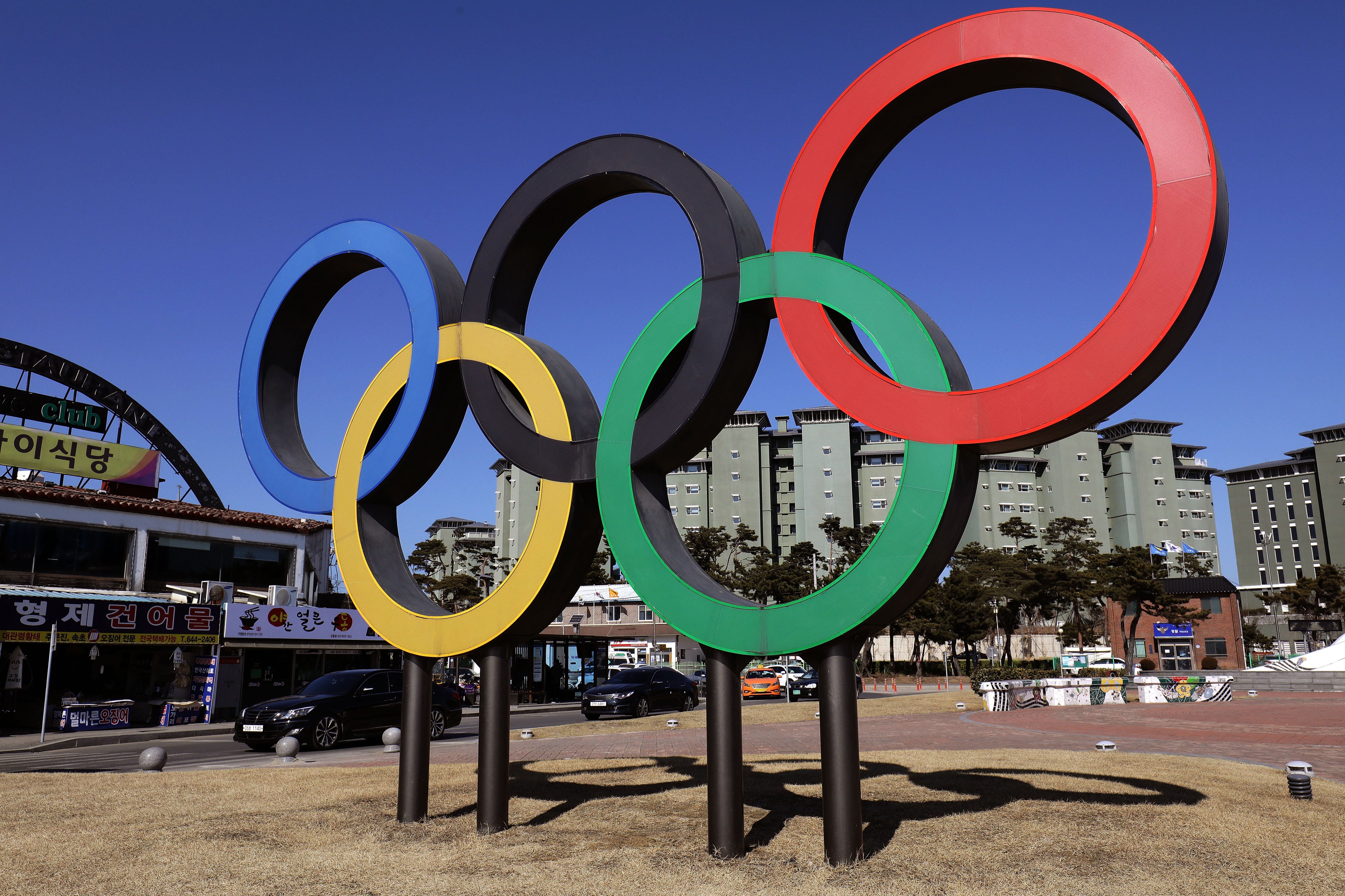The Olympic rings is seen in Gangneung town, near the venue for the Speed Skating, Figure Skating and Ice Hockey ahead of PyeongChang 2018 Winter Olympic Games on February 8, 2017 in Gangneung, South Korea. (Chung Sung-Jun, Getty Images)