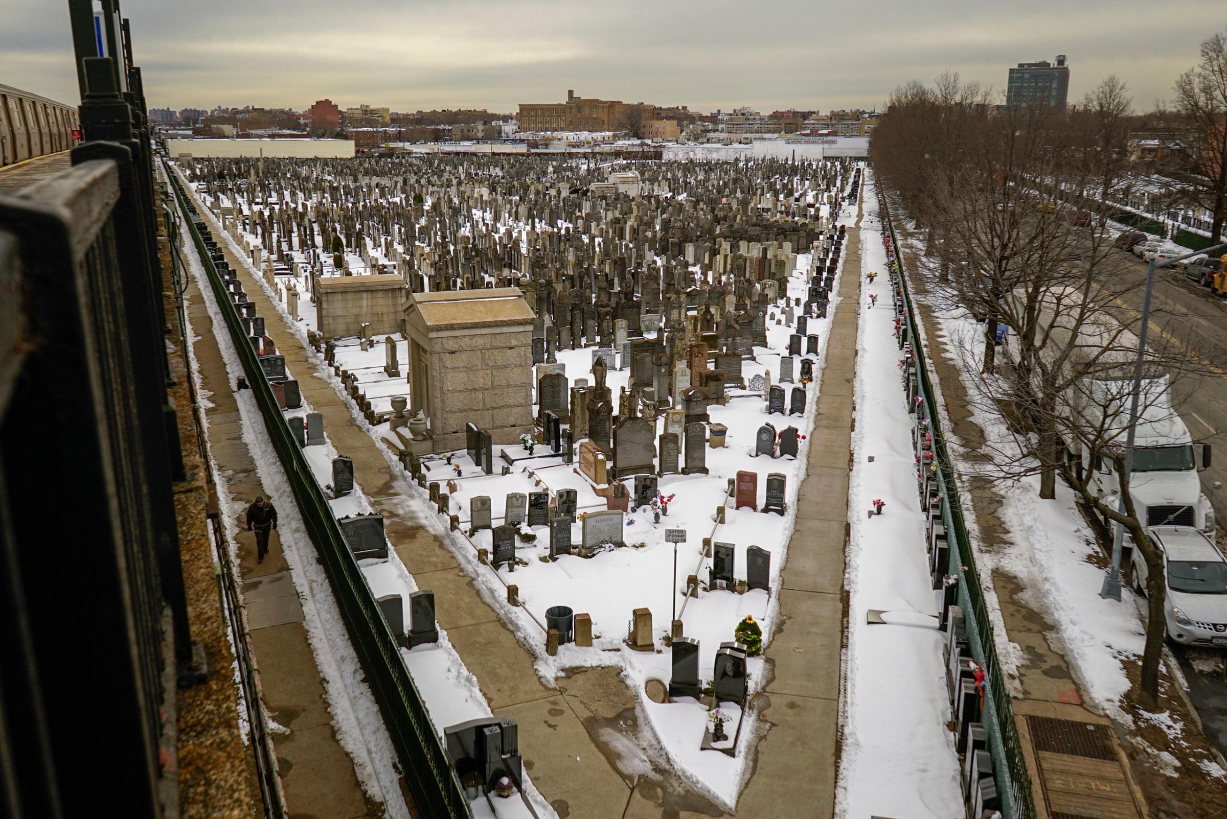 USA. Brooklyn, New York. 2015. Washington Cemetery, a predominantly Jewish burial ground and the densest in New York City.
