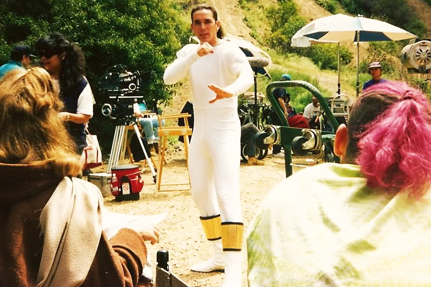 Jason David Frank on set as the White Ninja Ranger.