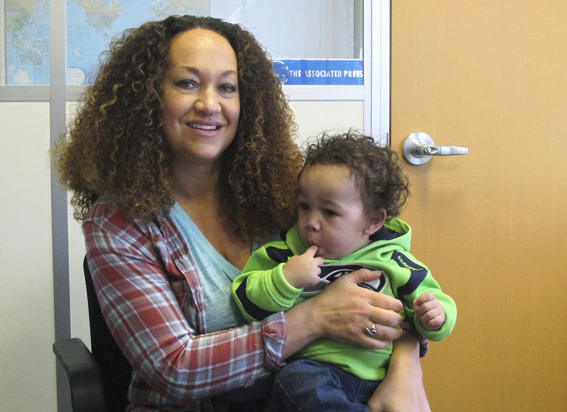 Rachel Dolezal poses for a photo with her son, Langston in the bureau of the Associated Press in Spokane, Wash. on March 20, 2017.