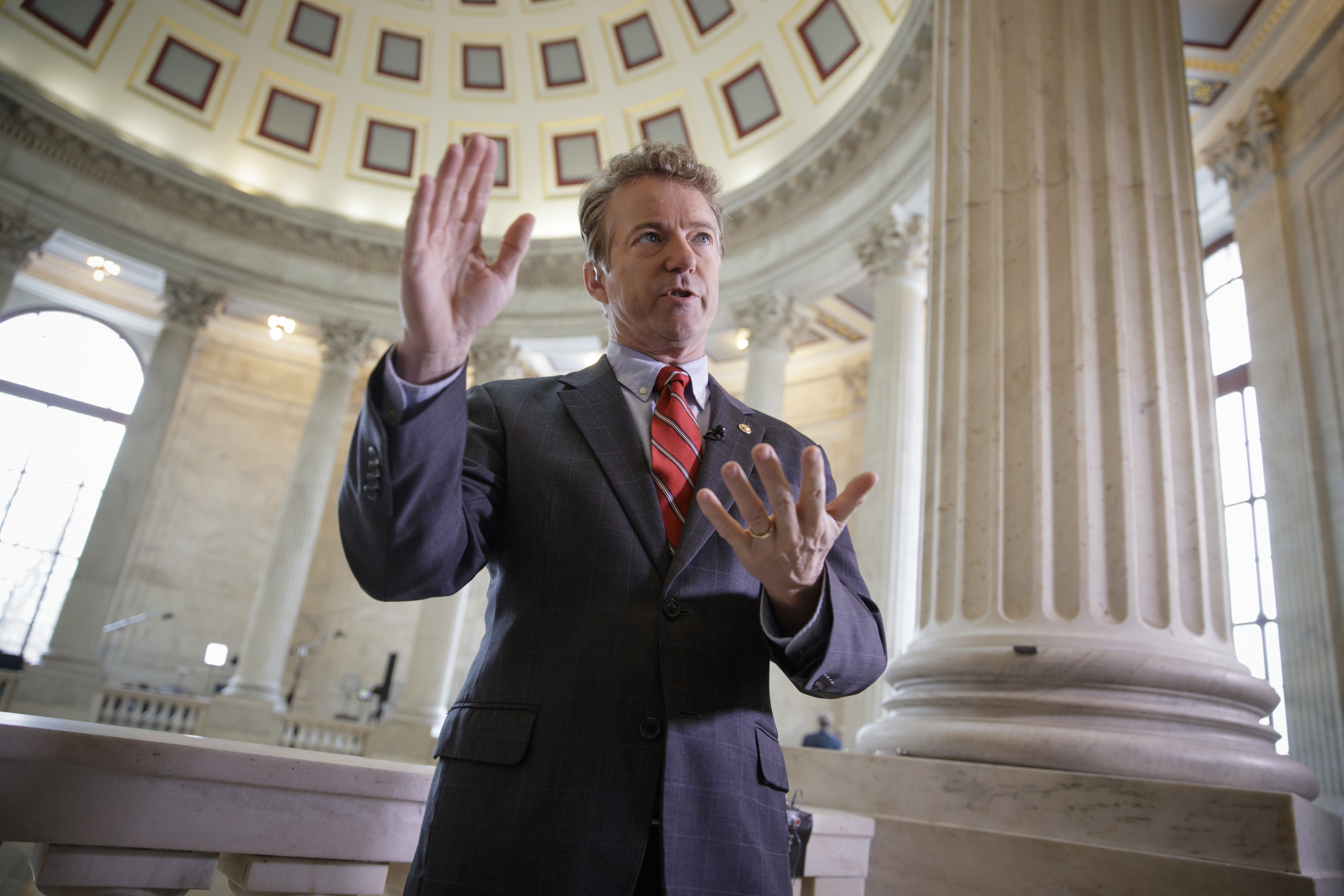 Sen. Rand Paul, R-Ky., an opponent of the House Republican healthcare reform plan, discusses the bill before a TV interview on Capitol Hill in Washington, Wednesday, March, 15, 2017. (J. Scott Applewhite—AP)