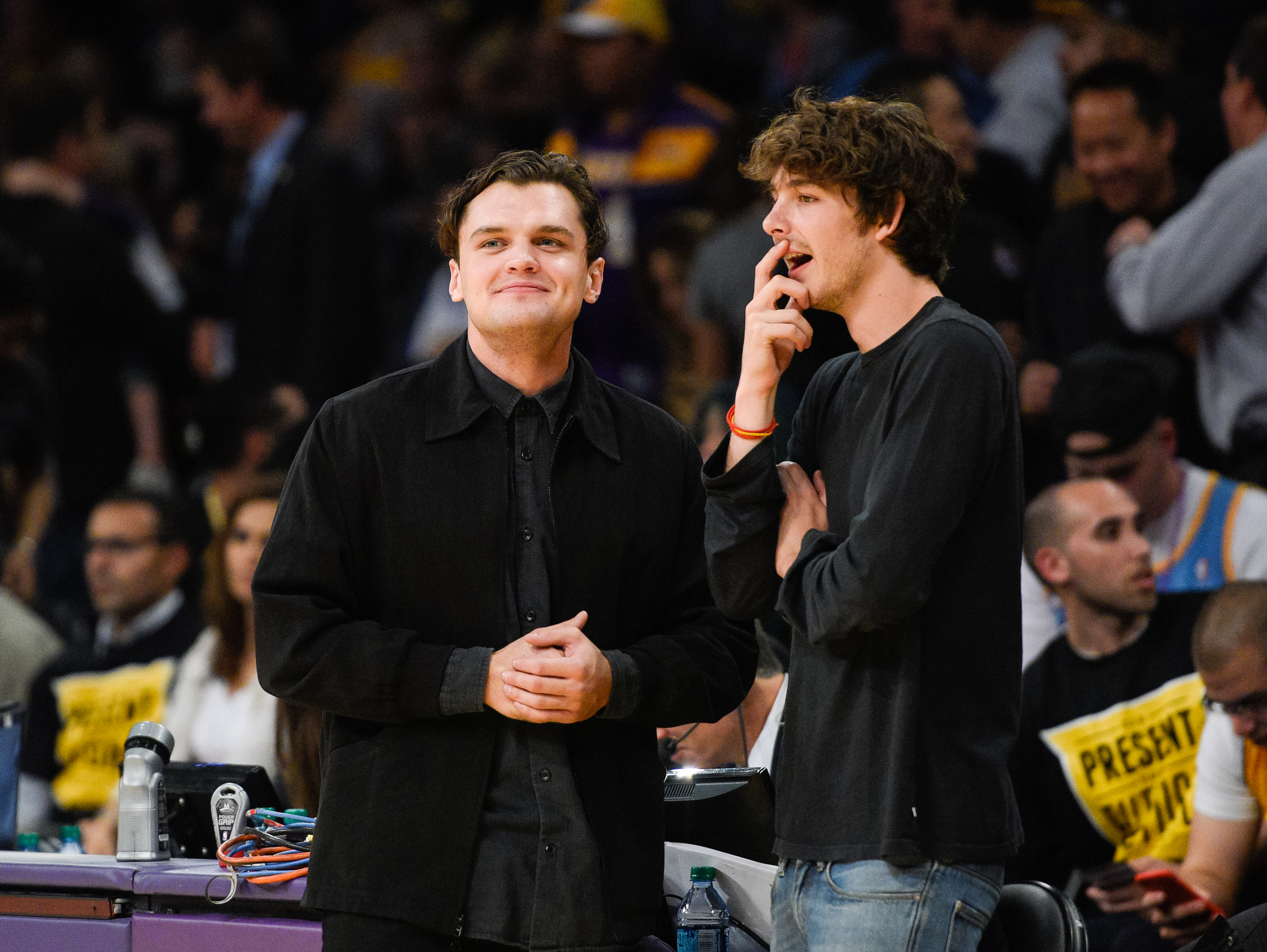 Ray Nicholson (L) attends a basketball game between the Minnesota Timberwolves and the Los Angeles Lakers at Staples Center on October 28, 2015 in Los Angeles, California.