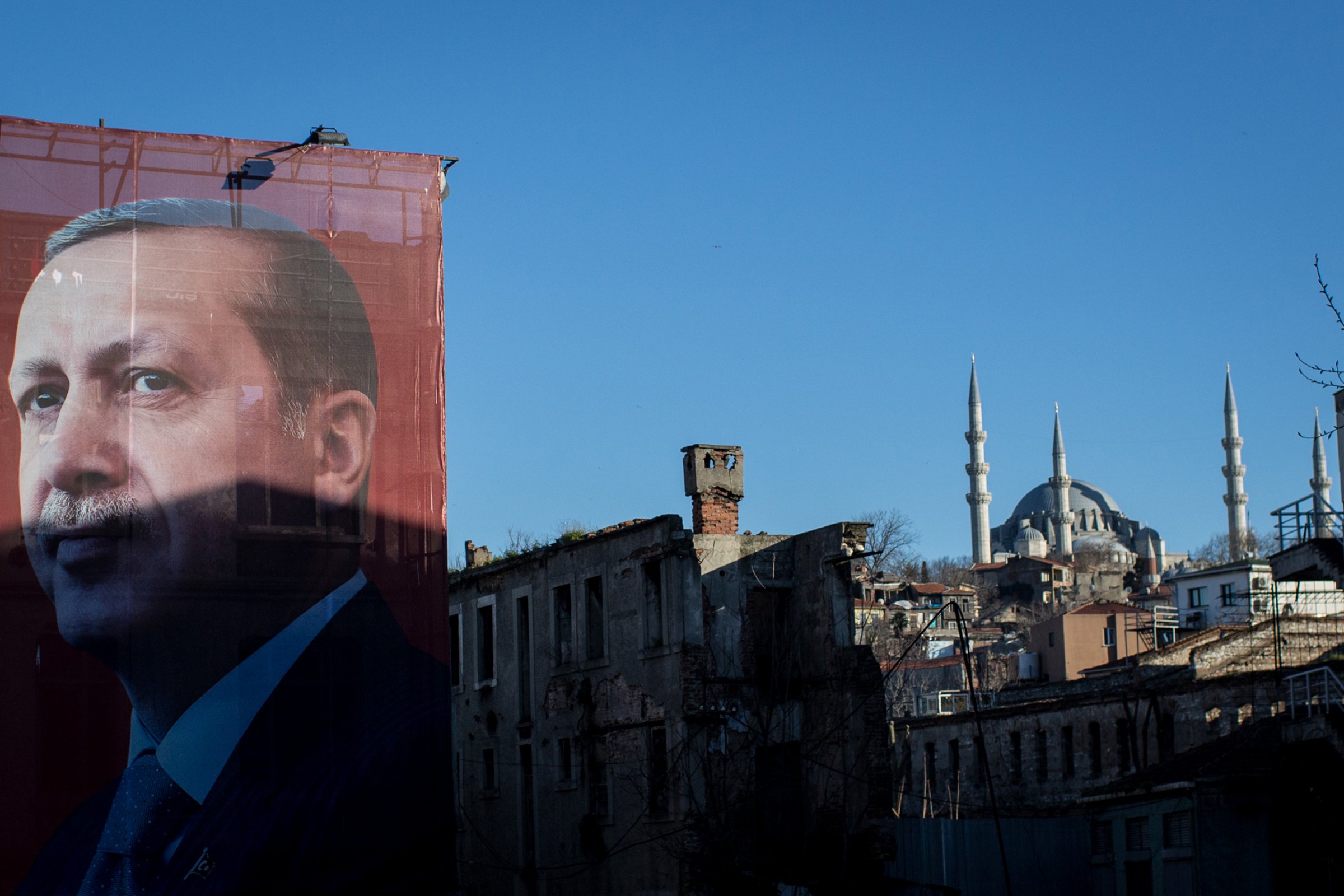 A "Yes" campaign billboard showing President Recep Tayyip Erdogan in Istanbul on March 29, 2017. Turkey holds a referendum on constitutional amendments on April 16.