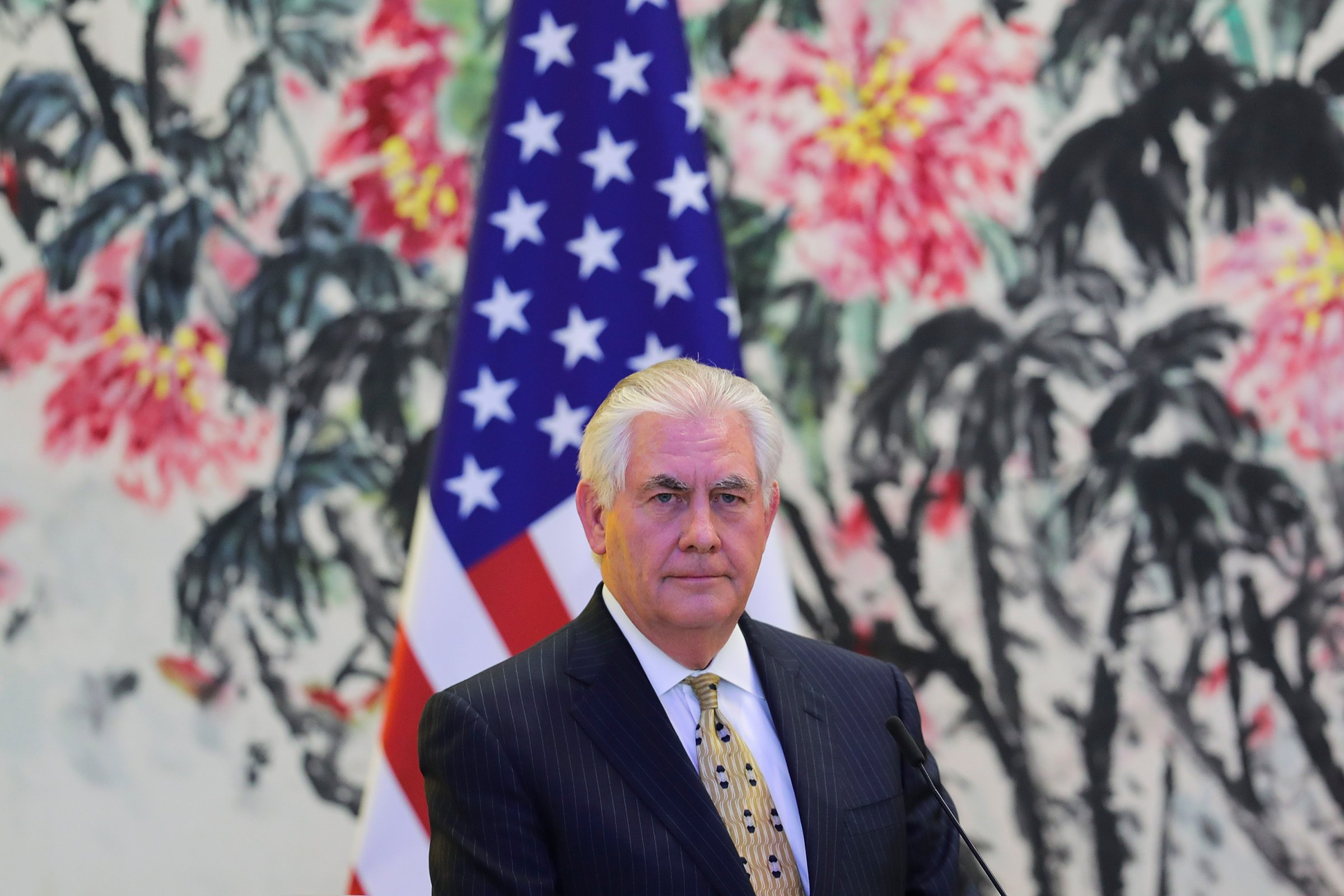 U.S. Secretary of State Rex Tillerson looks on during a joint press conference with Chinese Foreign Minister Wang Yi (not pictured) at Diaoyutai State Guesthouse on March 18, 2017 in Beijing, China. Tillerson is on his first visit to Asia as Secretary of State.