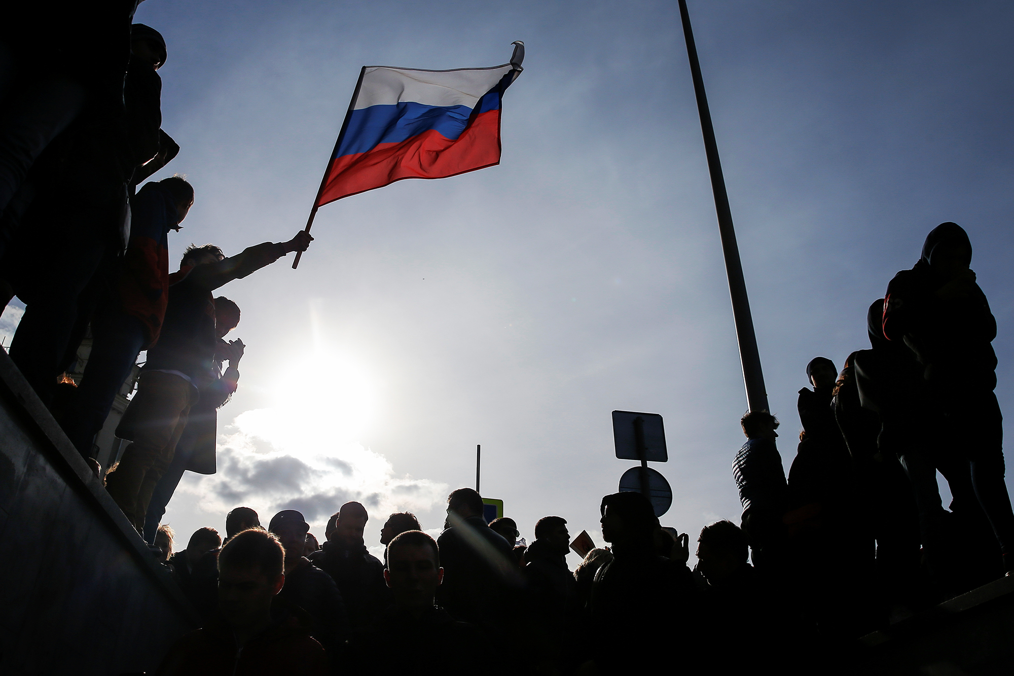 Opposition supporters attend a rally in Moscow, Russia, on March 26, 2017.