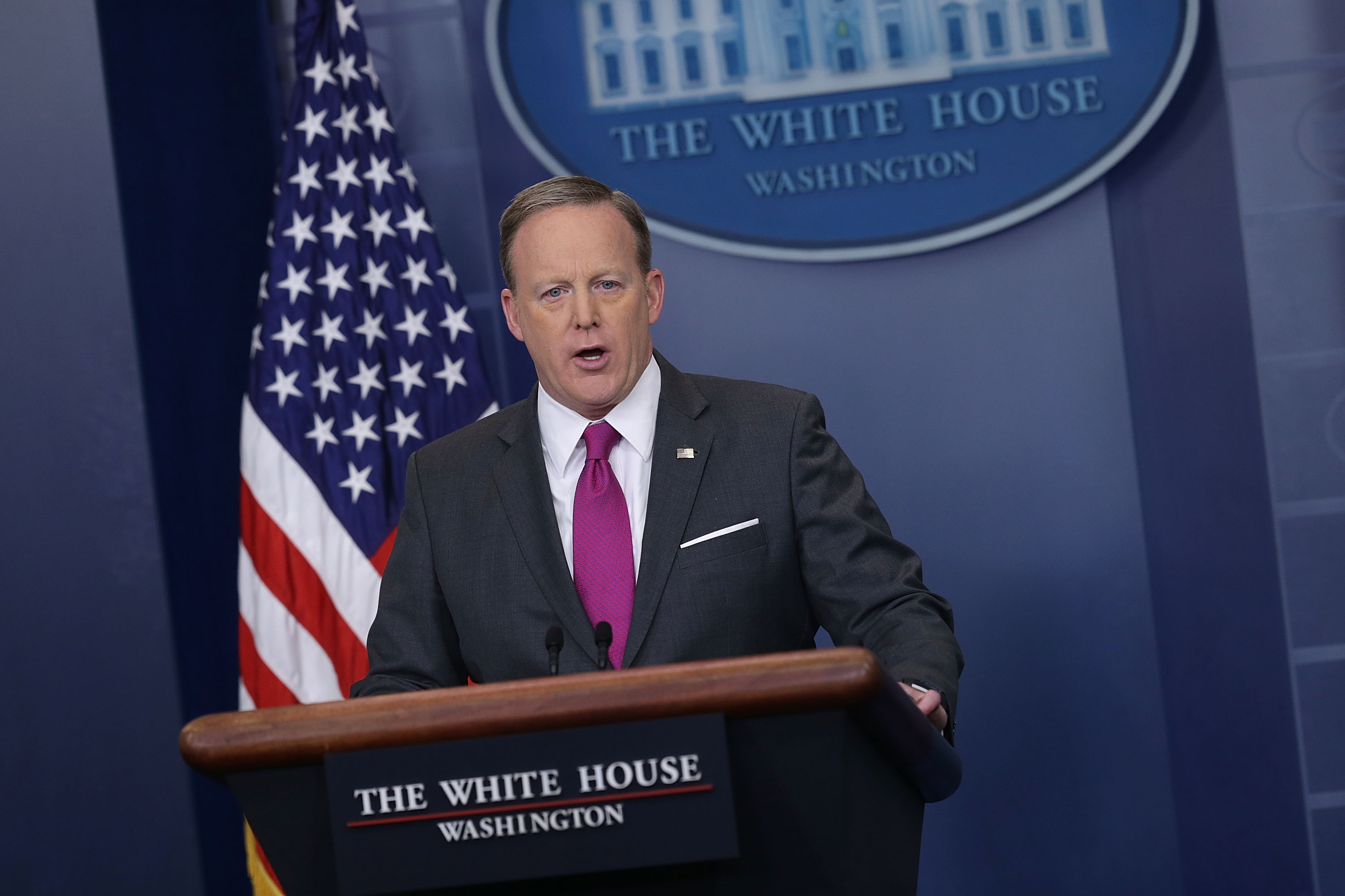 White House Press Secretary Sean Spicer speaks during the daily White House press briefing at the James Brady Press Briefing Room of the White House on March 9, 2017 in Washington, D.C. (Alex Wong/Getty Images)