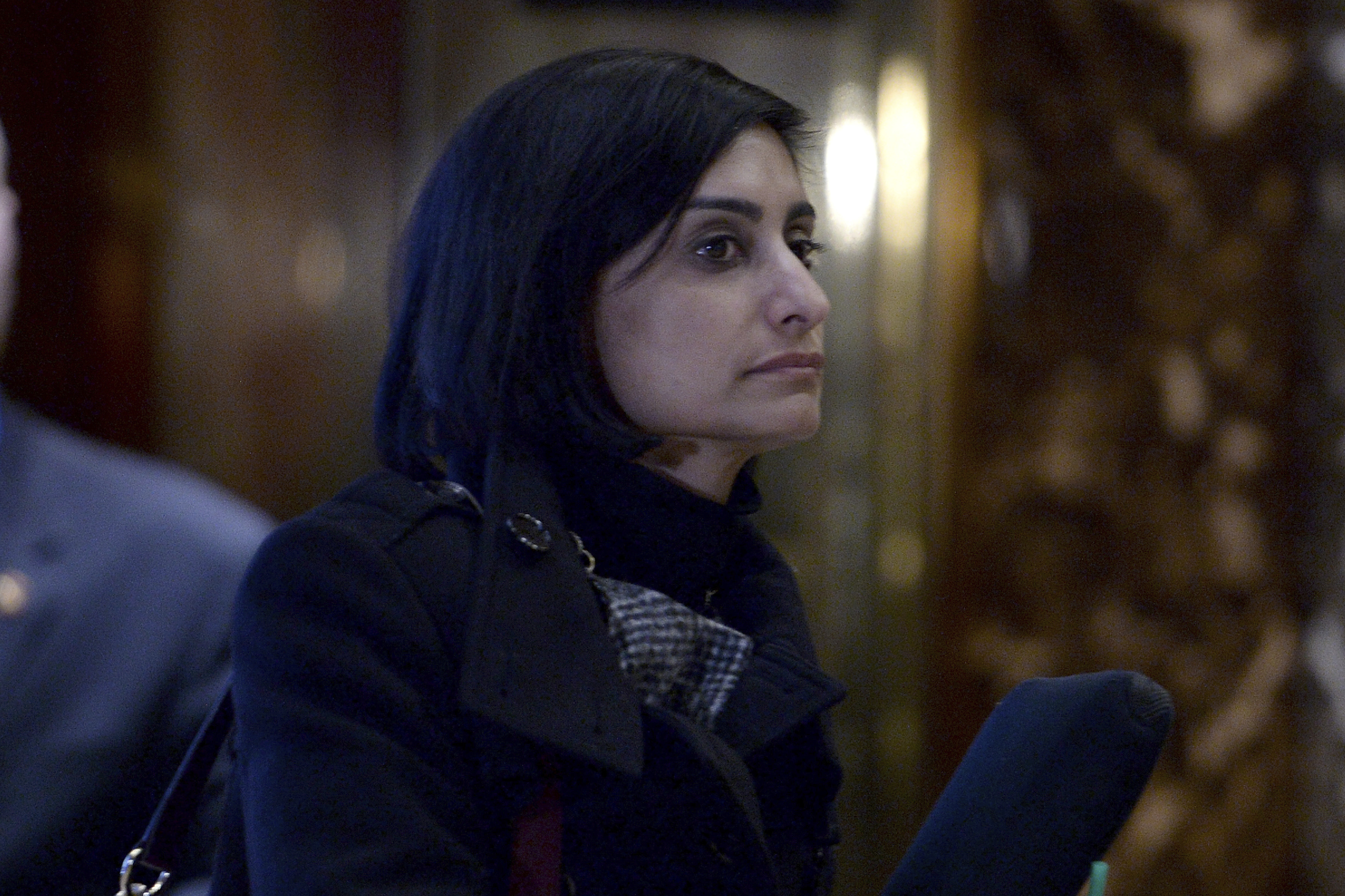 Seems Verma, president's choice for Centers for Medicare and Medicaid Services administrator, is seen waiting for the elevator in the lobby of the Trump Tower in New York on Jan. 10, 2017. (Anthony Beha—AP)