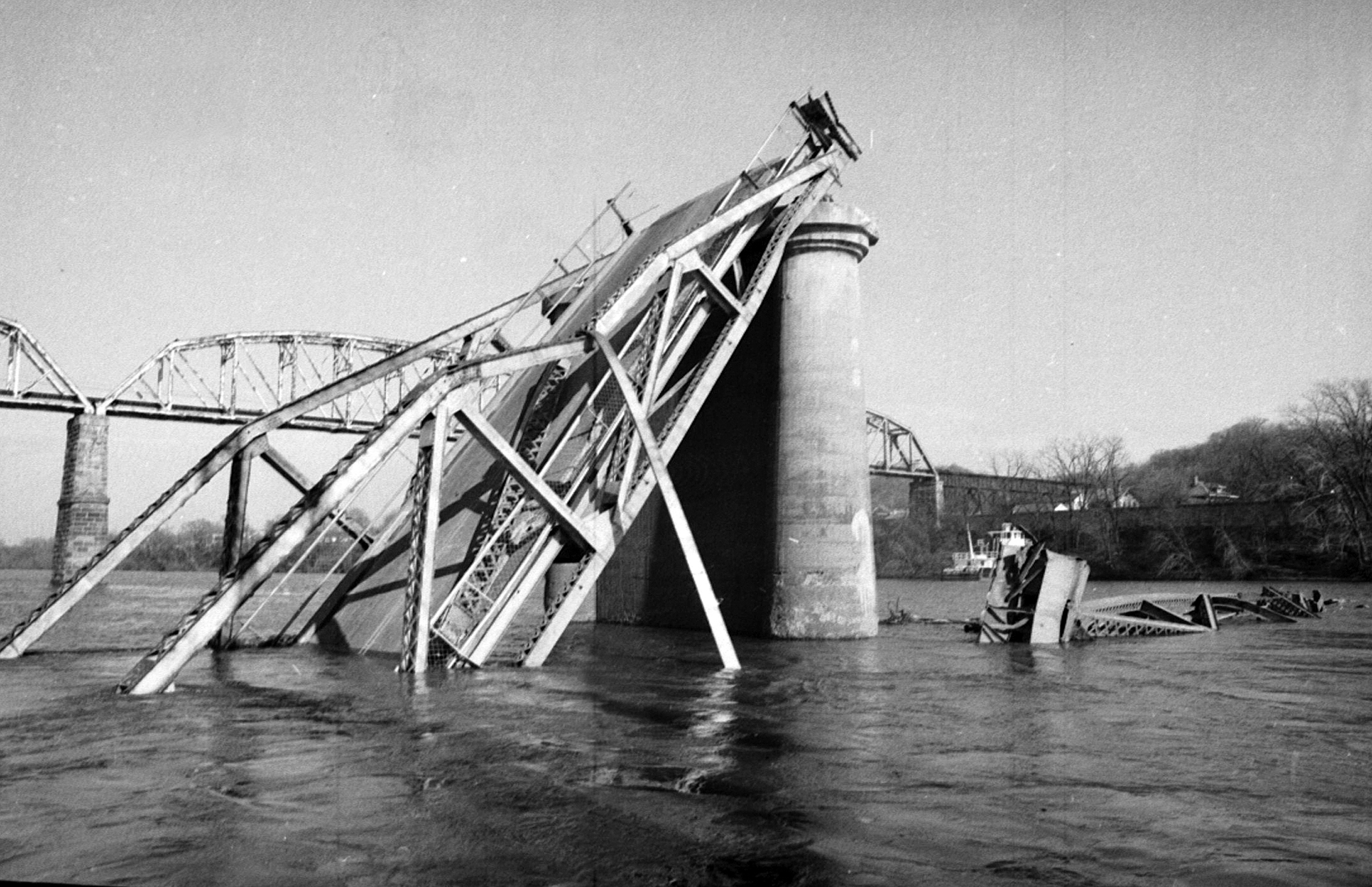 Wreckage from the Silver Bridge collapse at Point Pleasant, W.Va. (The Herald-Dispatch Archive—AP)