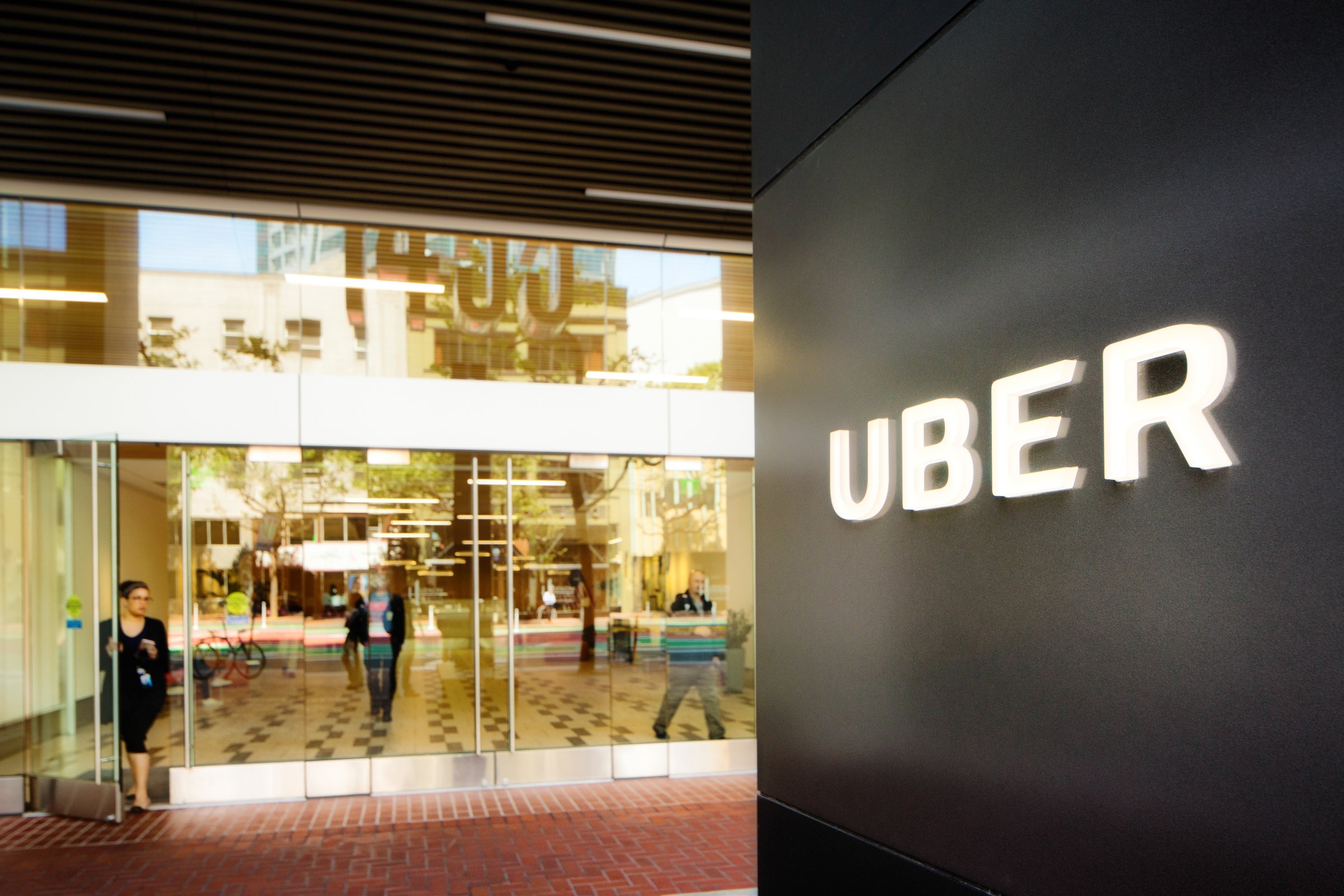 Uber headquarters entrance in San Francisco with sign