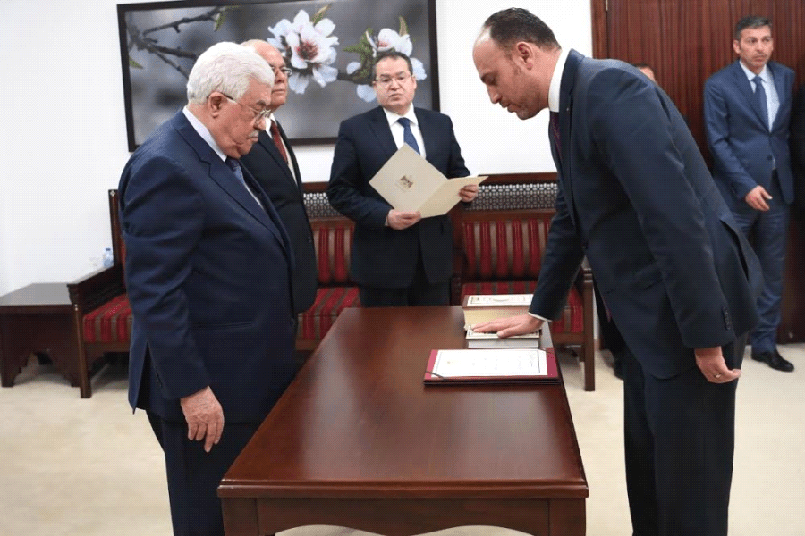 Husam Zomlot is sworn-in in front of President Mahmoud Abbas as head of the PLO General Delegation to the United States on March 7 (Usama Falah-WAFA) (Husam Zomlot is sworn-in in front of President Mahmoud Abbas as head of the PLO General Delegation to the United States (Usama Falah-WAFA))
