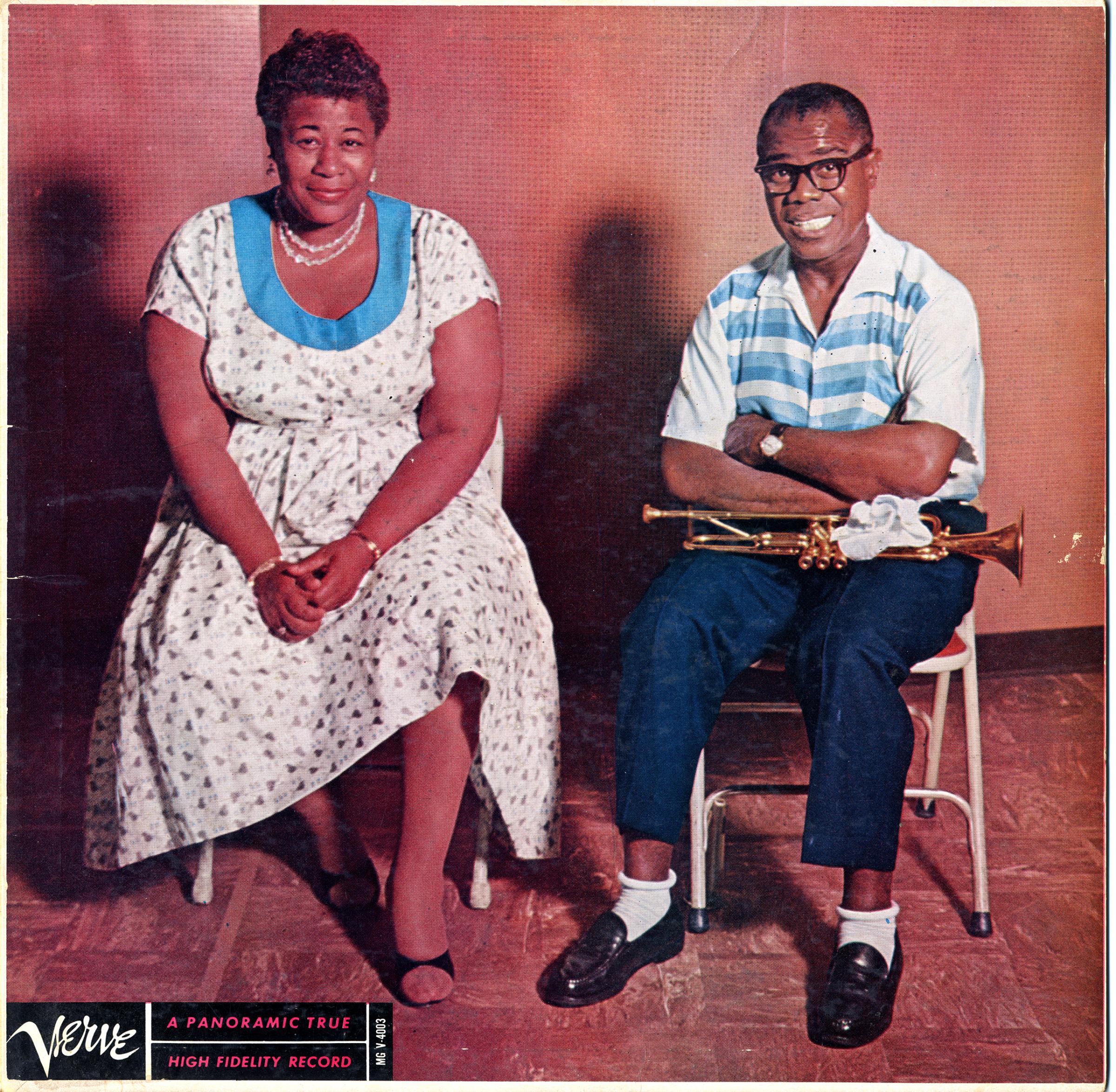 LP cover Ella and Louis, c. 1956: Ella and Louis was the first of several collaborative albums recorded by Fitzgerald and Louis Armstrong.