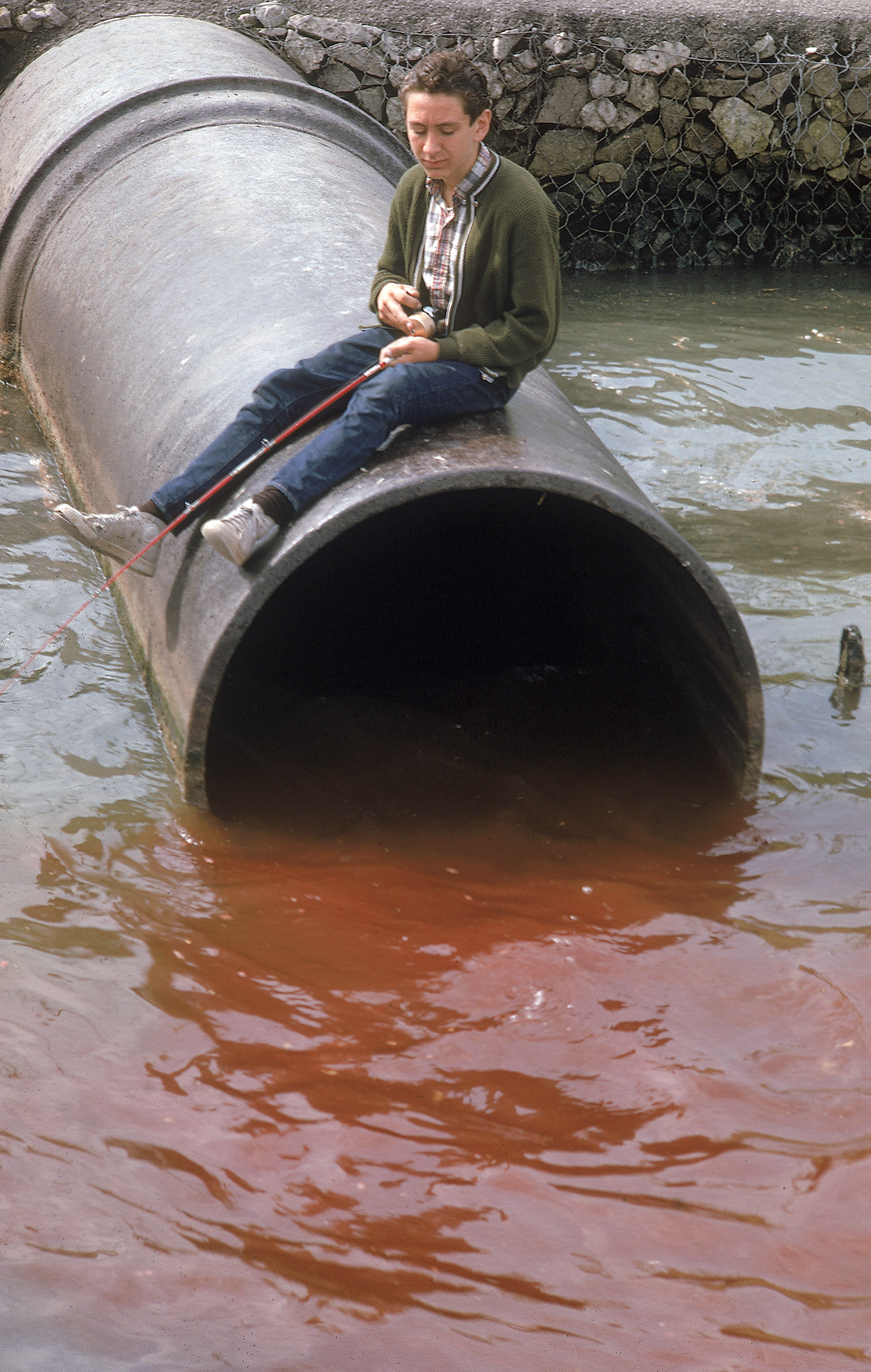 Color photos of pollution in the Great Lakes in 1968.