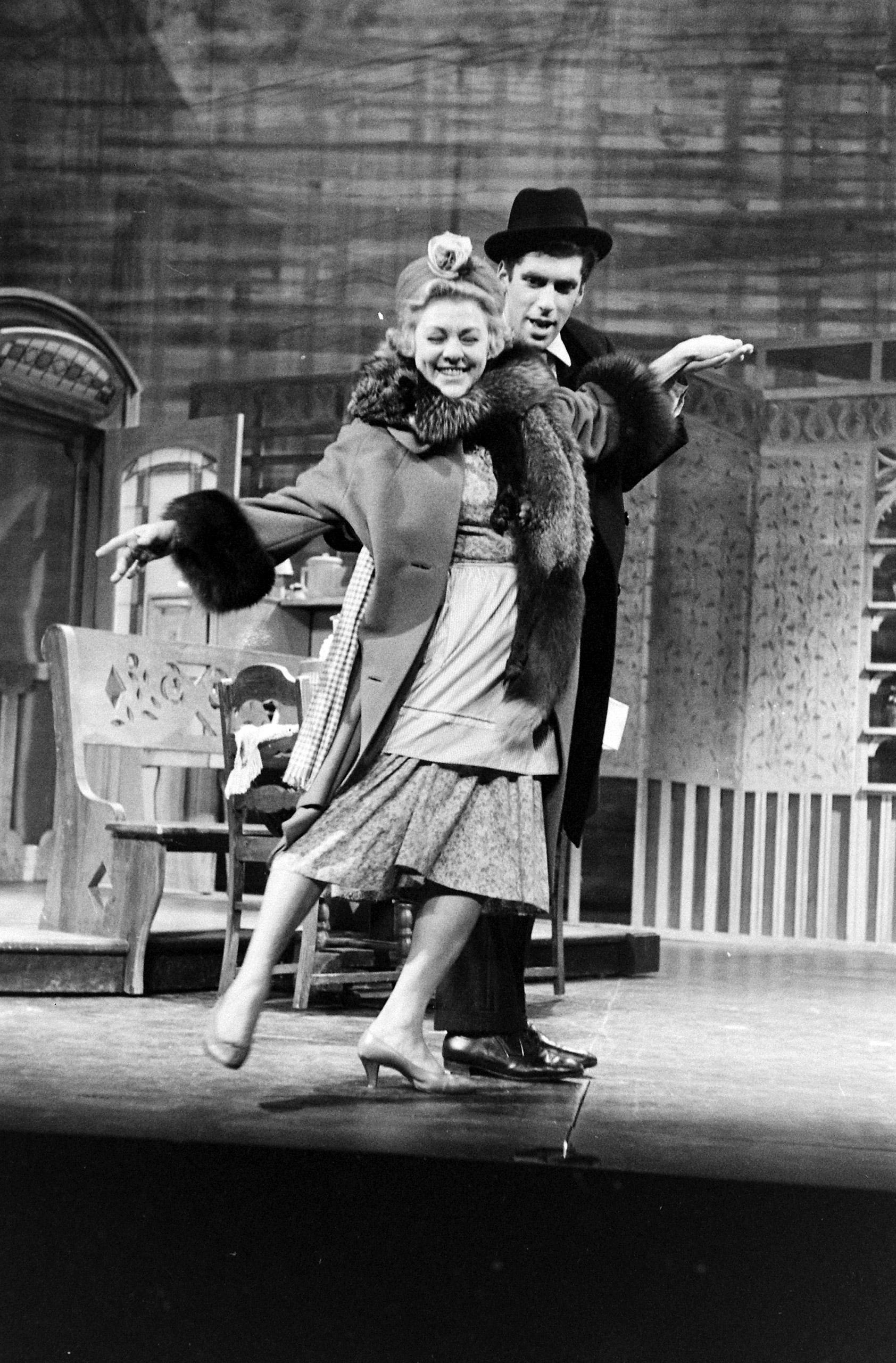 Lillian Roth and Elliott Gould in scene from Broadway musical "I Can Get It for You Wholesale."