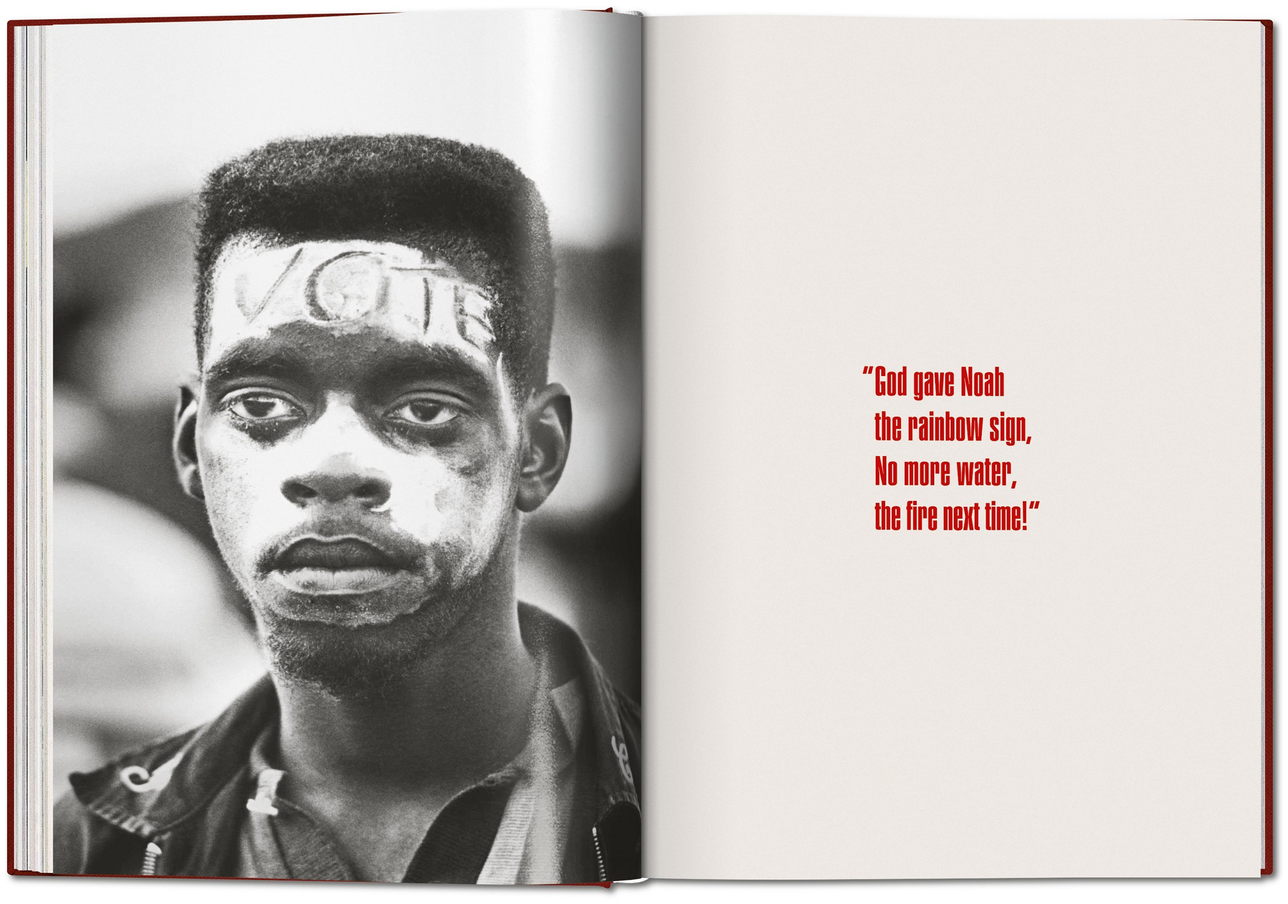 Page from James Baldwin: The Fire Next Time with photograph by Steve Schapiro.