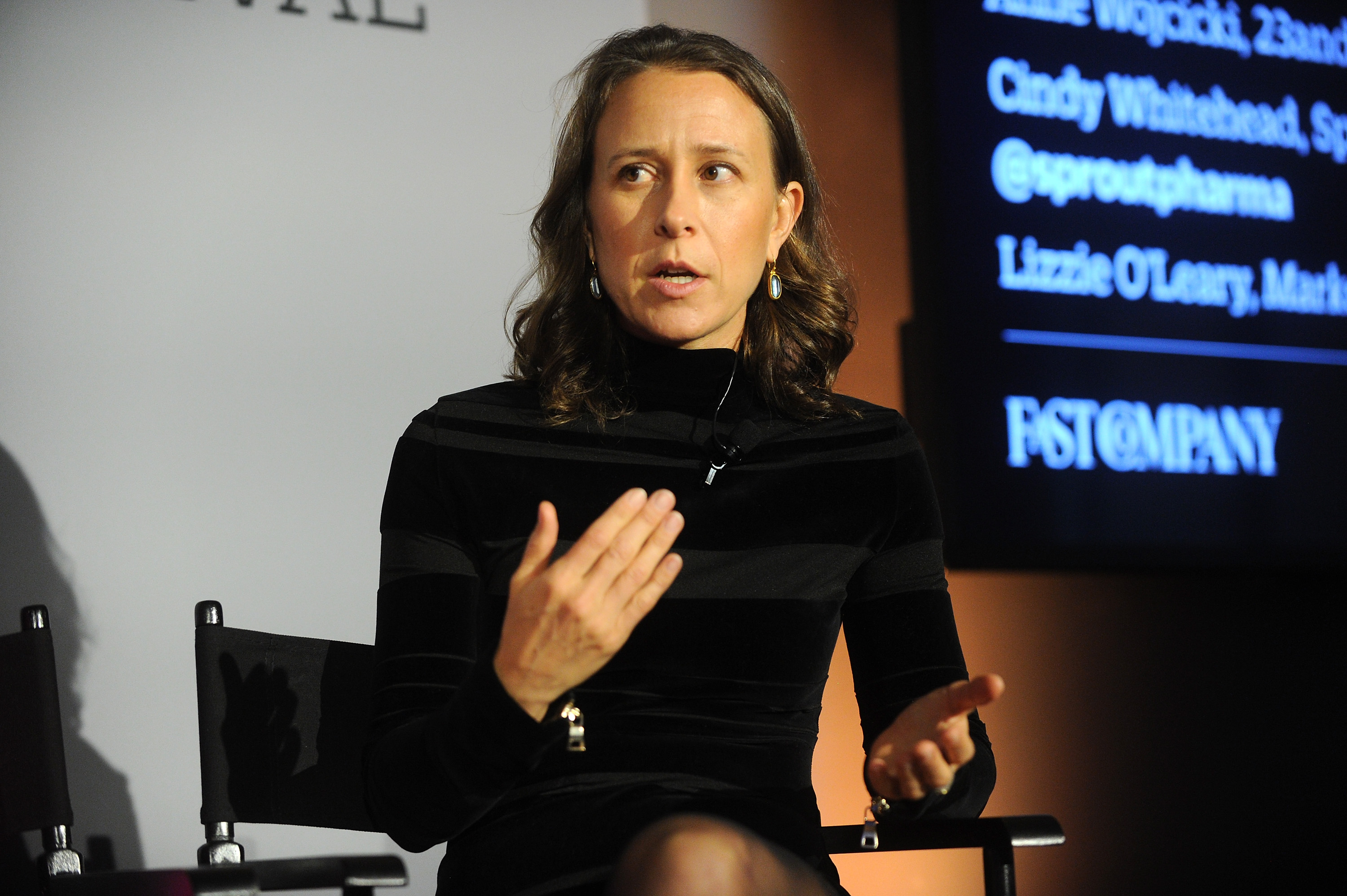23andMe CEO Anne Wojcicki speaks on stage during 'The Fast Company Innovation Festival' - Data + Drugs: The New Evolution Of Drug Making With 23andMe And Sprout on Nov. 10, 2015 in New York City. (Brad Barket—Getty Images for Fast Company)
