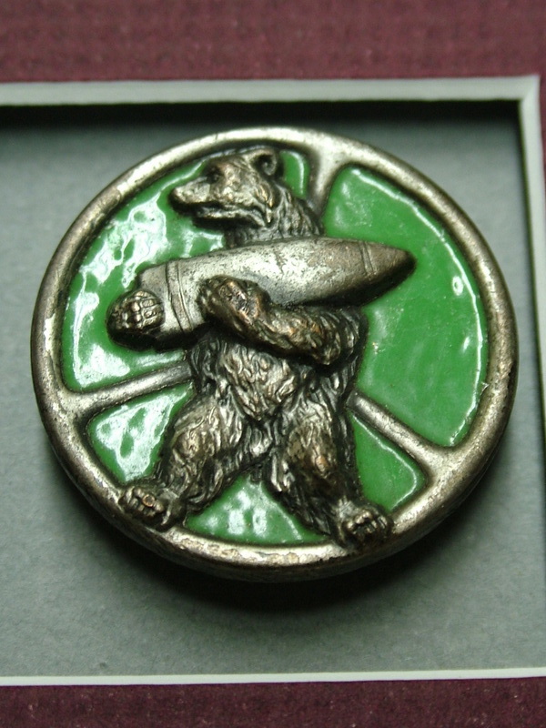The insignia of the 22nd Artillery Support Company of the 2nd Polish Corps, meant to illustrate Wojtek the bear carrying an ammo shell at the Battle of Monte Cassino. (Courtesy of Andy Szawlugo)
