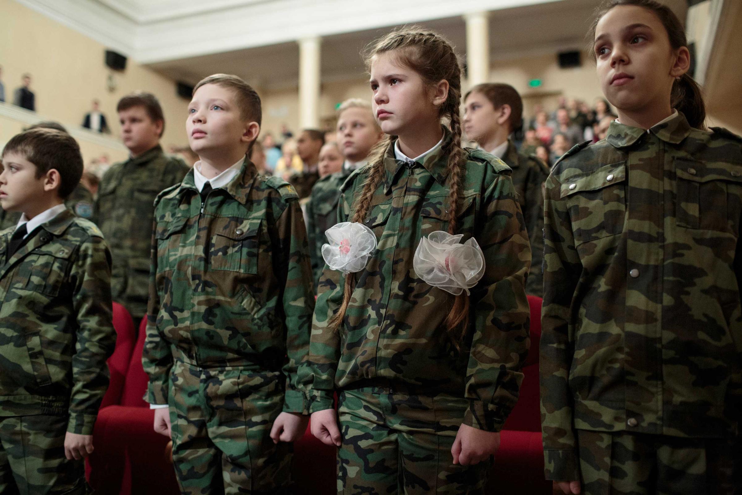 Cadet students perform at a local theater in Sergiyev Posad, Russia.