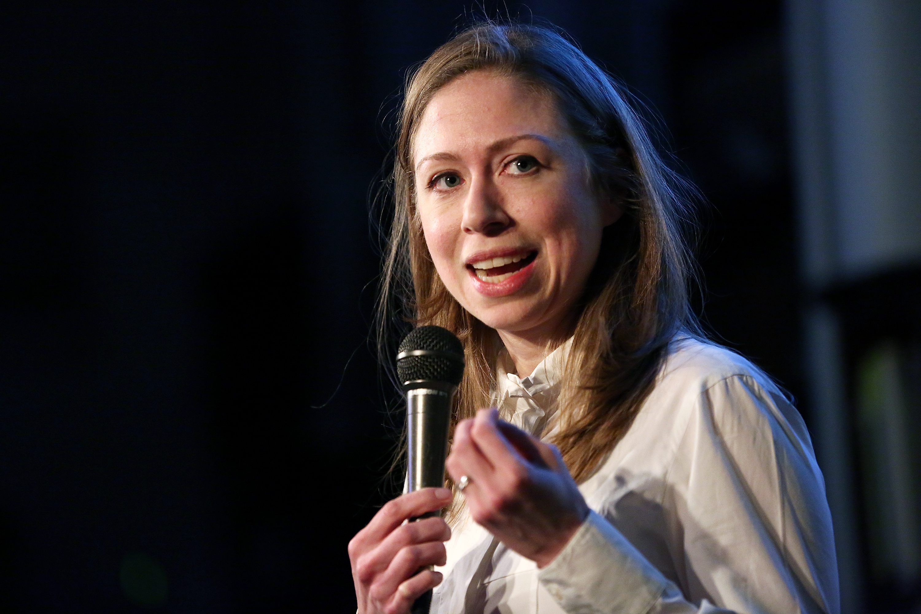 NEW YORK, NY - APRIL 04:  Chelsea Clinton speaks on stage before signing copies of her new book "It's Your World" at Housing Works Bookstore on April 4, 2017 in New York City.  (Photo by Monica Schipper/Getty Images) (Monica Schipper&mdash;Getty Images)