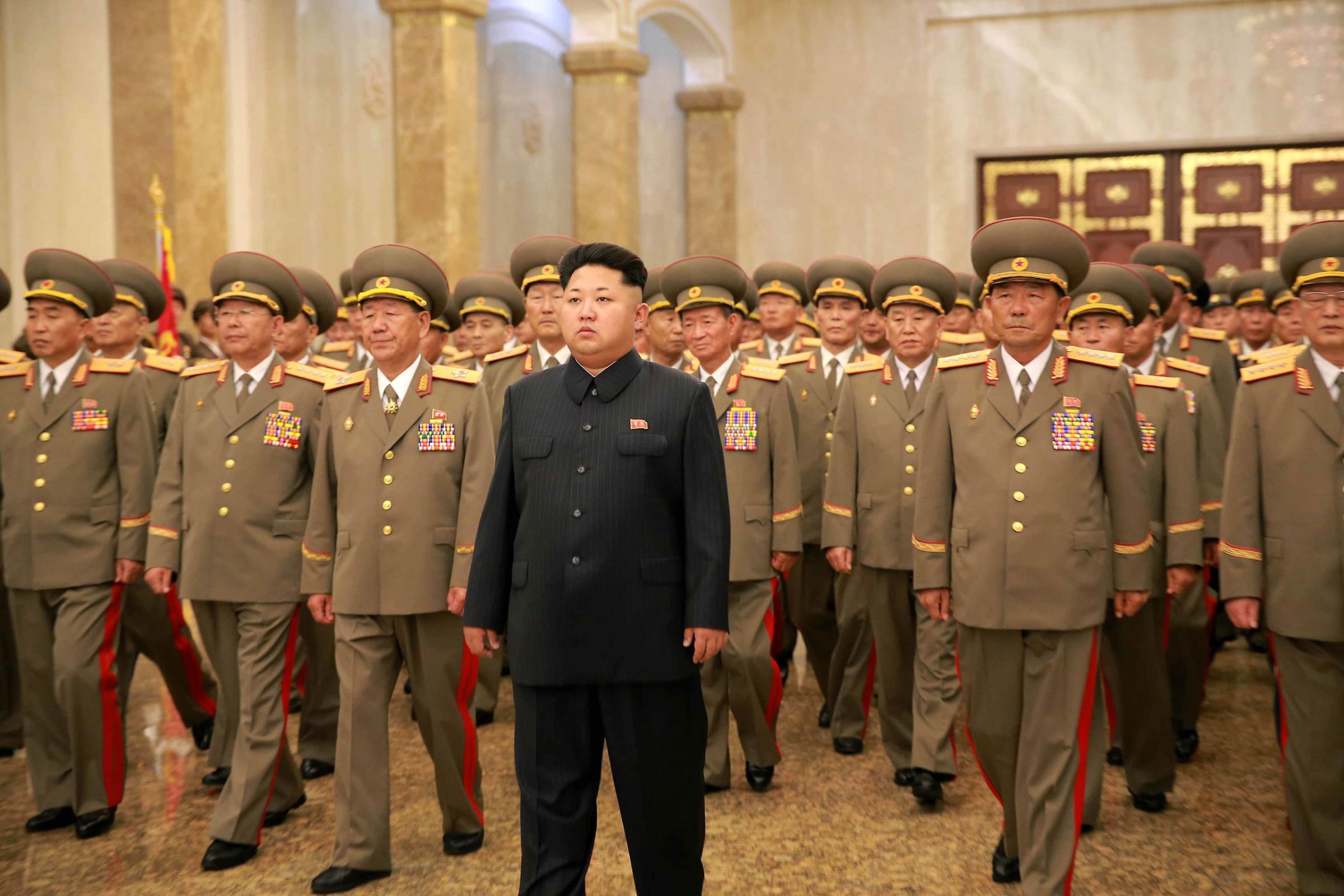 North Korean leader Kim Jong Un visits the Kumsusan Palace of the Sun on the 62nd anniversary of the Korean War armistice on July 27, 2015.