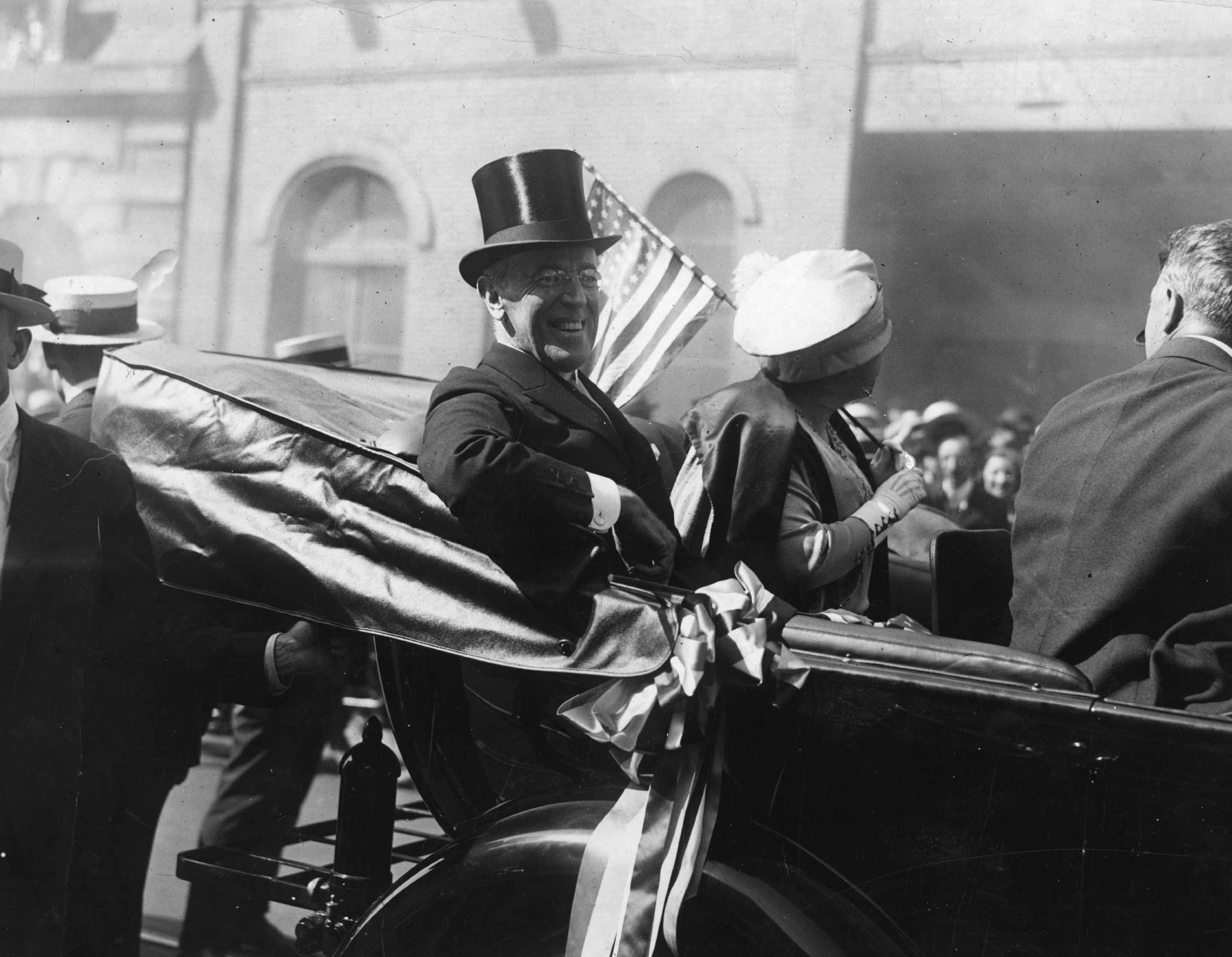 President Woodrow Wilson with the First Lady, Edith Wilson, riding in a carriage in New York. (Hulton Archive/Getty Images)