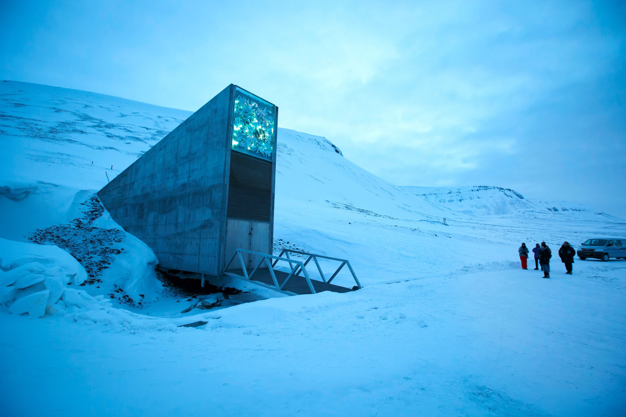 A general view of the entrance of the international gene bank Svalbard Global Seed Vault (SGSV), outside Longyearbyen on Spitsbergen, Norway, on February 29, 2016.