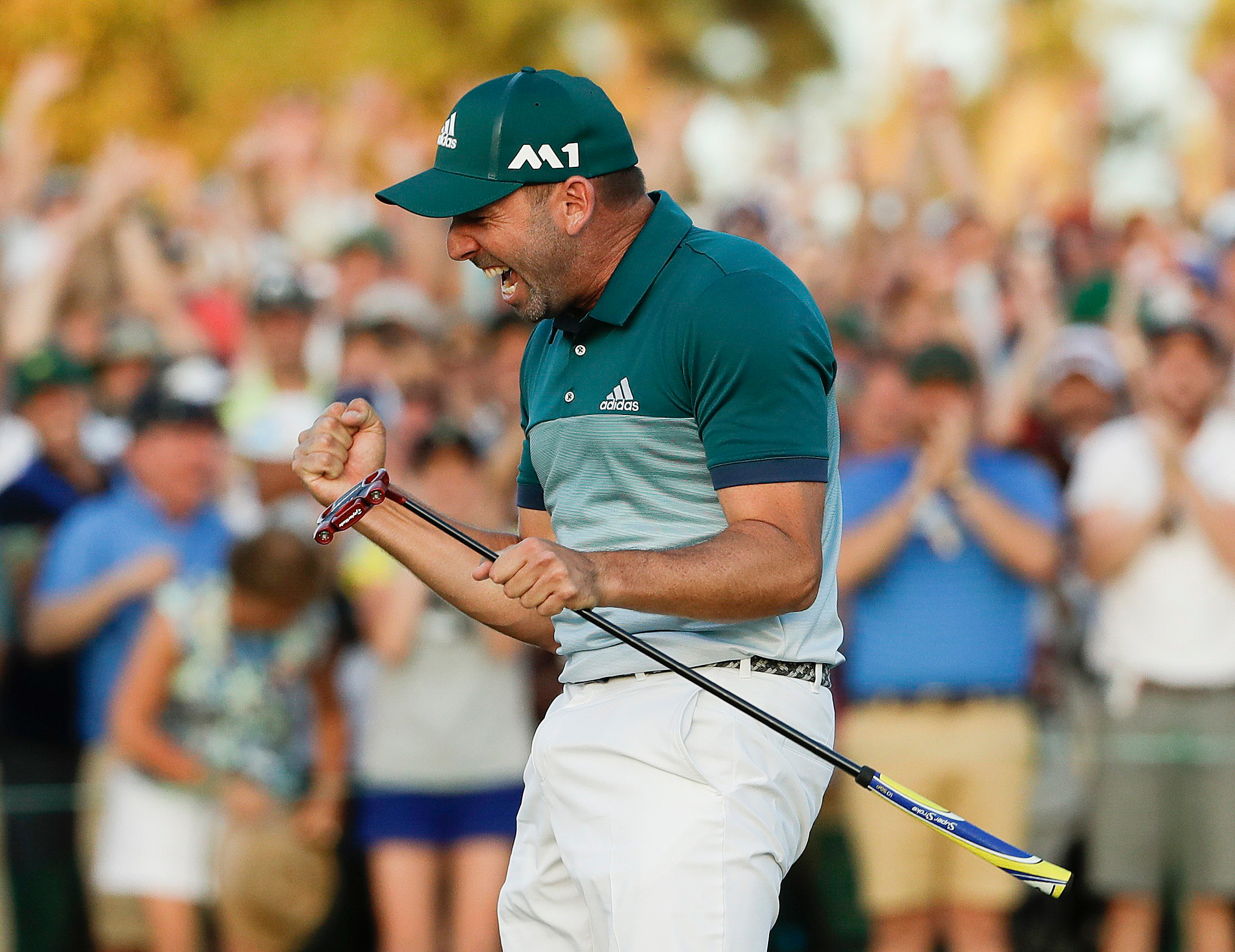 Sergio Garcia, of Spain, reacts after making his birdie putt on the 18th green to win the Masters golf tournament after a playoff on April 9, 2017, in Augusta. (Matt Slocum—AP)