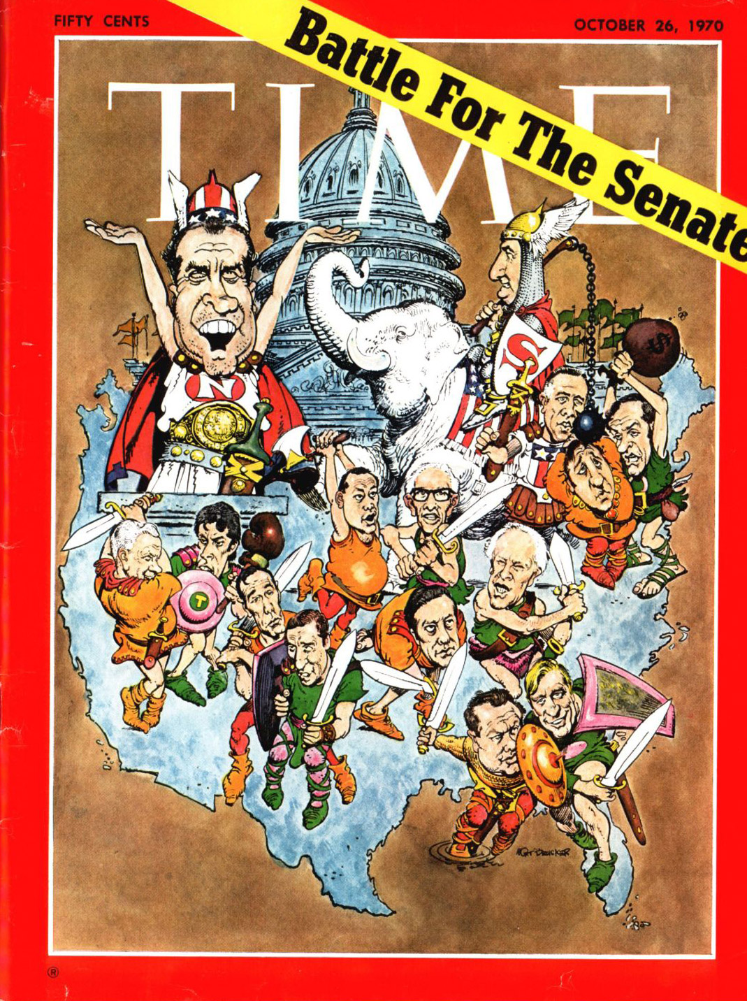 George H.W. Bush, pictured during his run for a Texas Senate seat, on the Oct. 26, 1970, cover of TIME. Illustration by Mort Drucker.