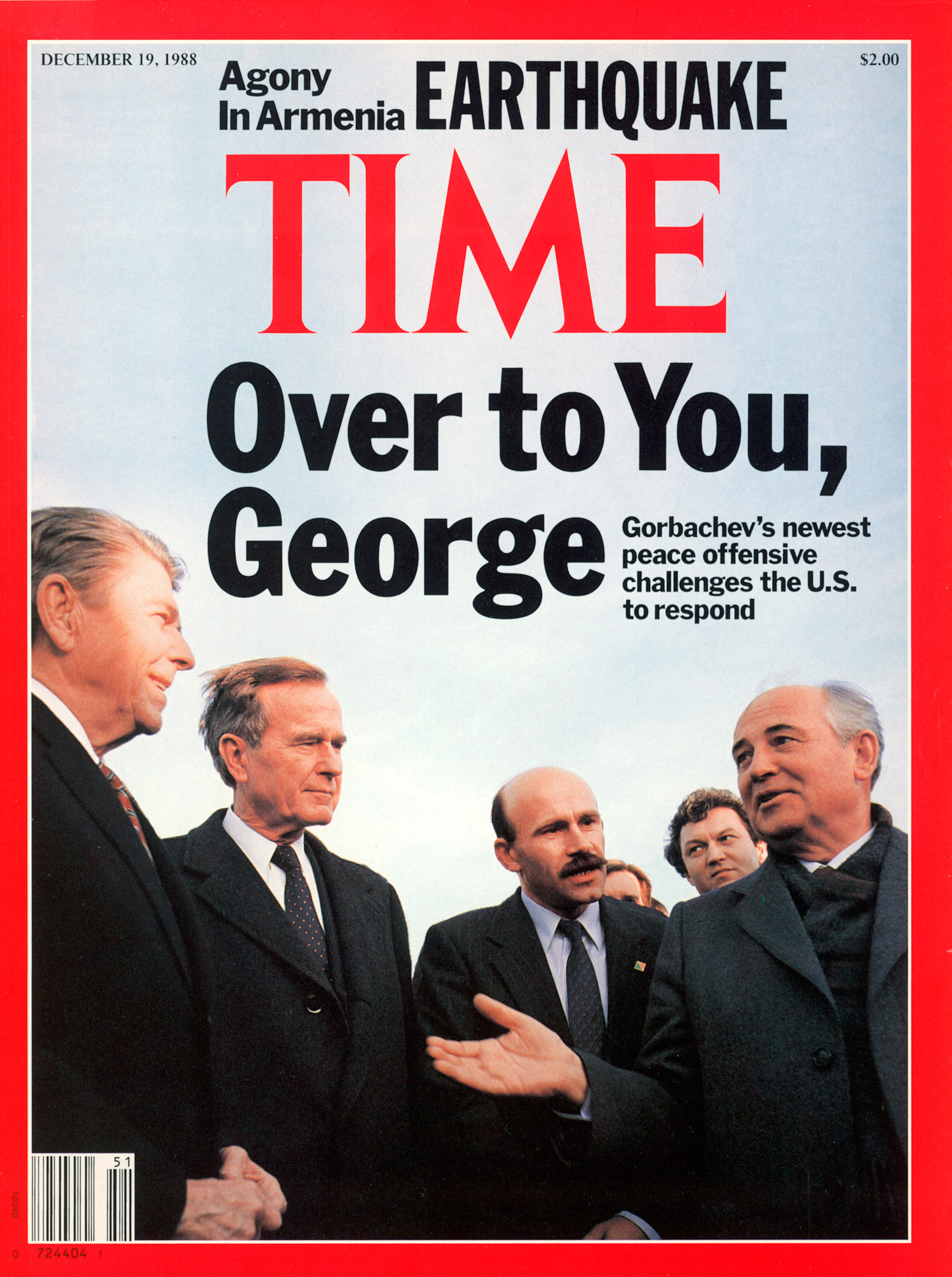 George H.W. Bush, with Ronald Reagan and Mikhail Gorbachev, on the Dec. 19, 1988, cover of TIME. Cover photo by Dirck Halstead.