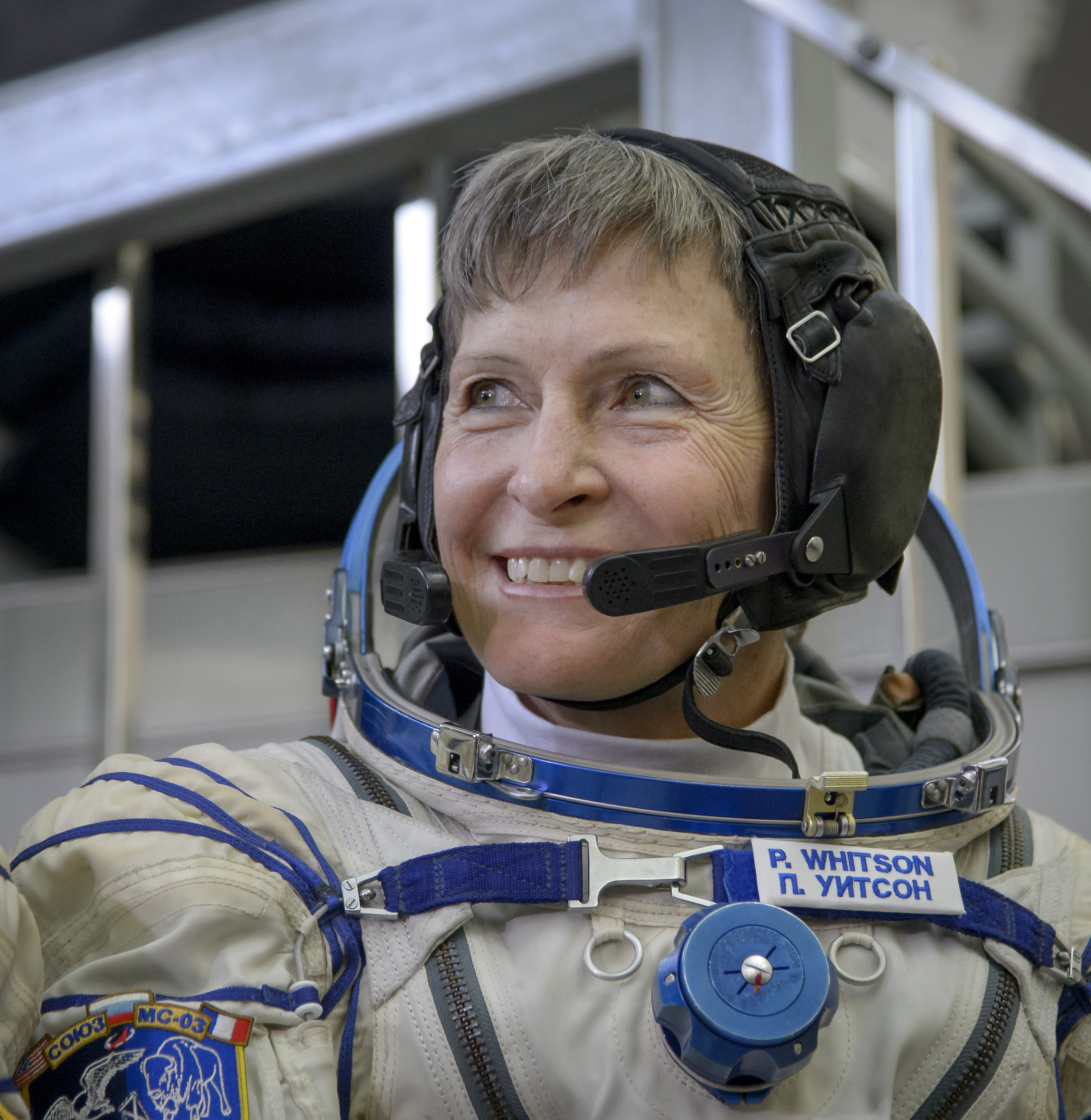 NASA astronaut Peggy Whitson smiles as she listens to a reporter's questions. (Bill Ingalls—Getty/NASA)