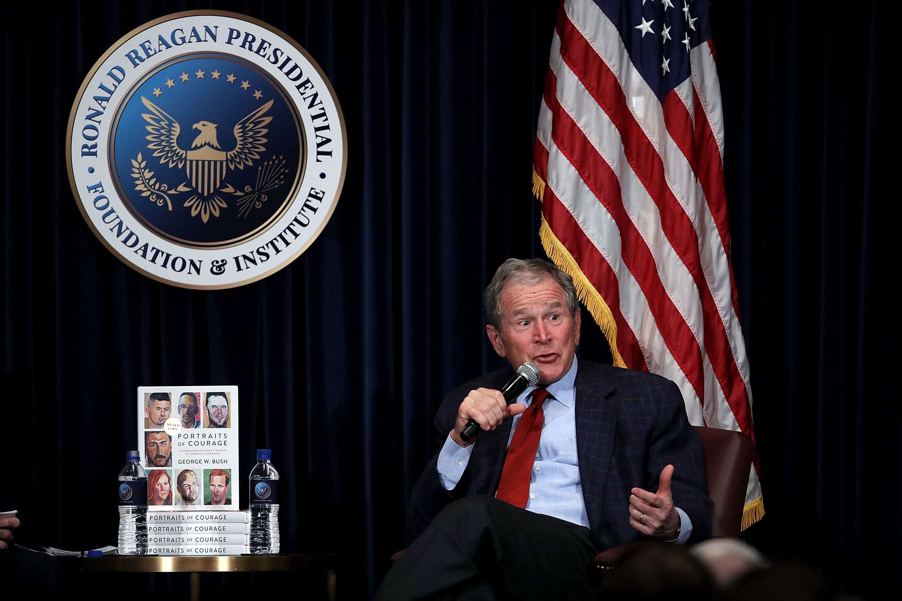 Former U.S. President George W. Bush speaks during a discussion about his new book "Portraits of Courage: A Commander in Chief's Tribute to America's Warriors" at the Ronald Reagan Presidential Library on March 1, 2017 in Simi Valley, California. (Justin Sullivan—Getty Images)