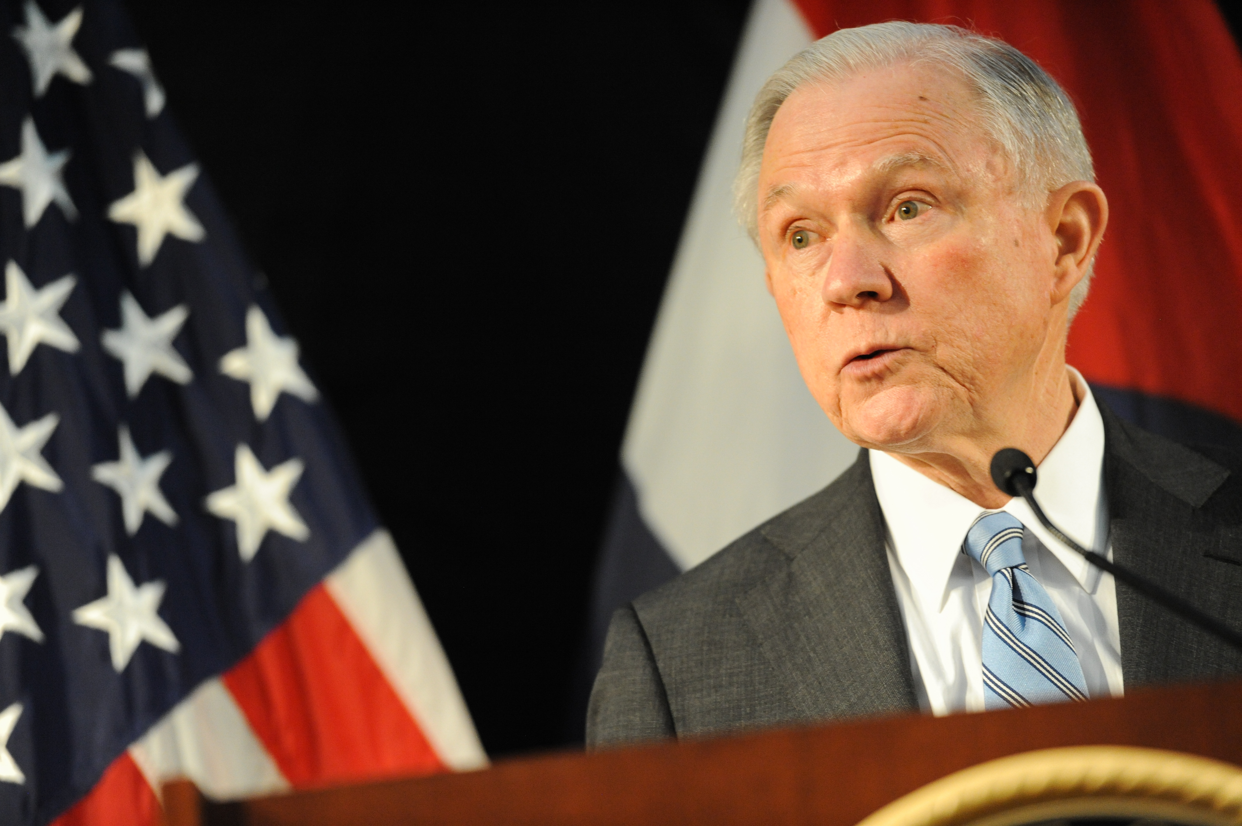 U.S. Attorney General Jeff Sessions addresses law enforcement members on March 31, 2017 in St. Louis, Missouri. (Michael B. Thomas—Getty Images)