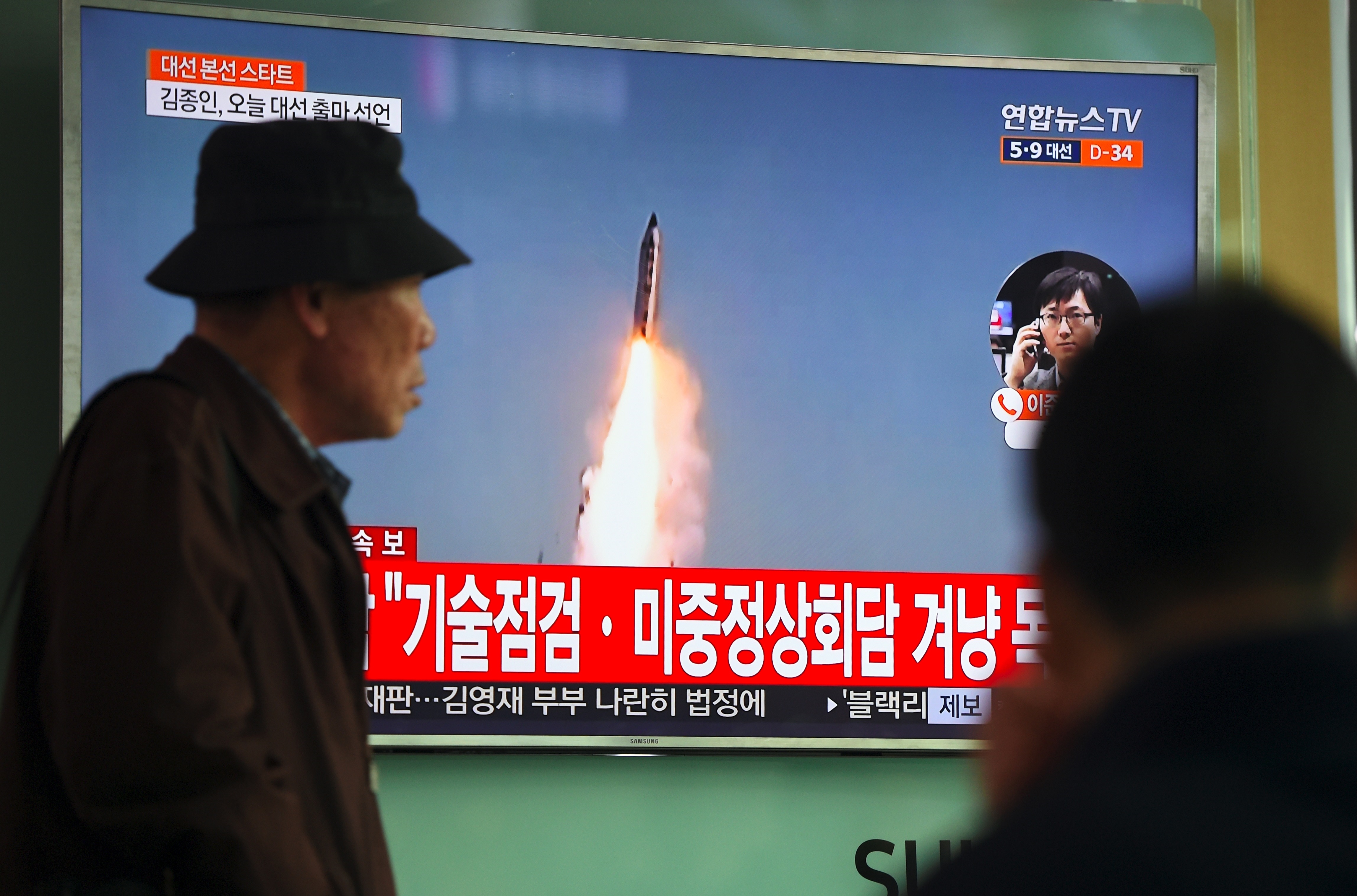 File footage of a North Korean missile launch, at a railway station in Seoul on April 5, 2017 (Jung Yeon-Je—AFP/Getty Images)